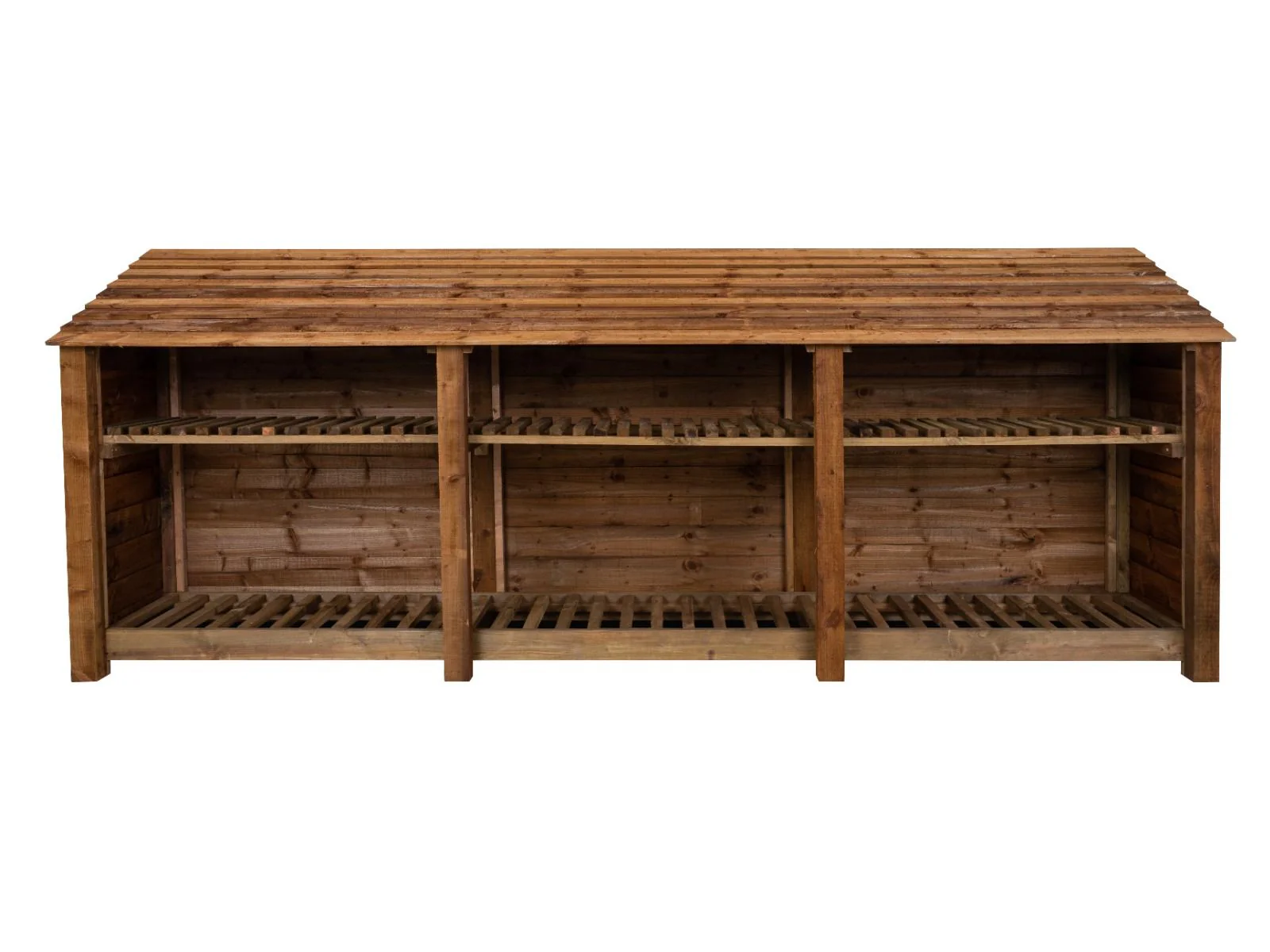 Wooden Log Store with Shelf W-335cm, H-126cm or 180cm, D-88cm - Brown Finish - Image 5