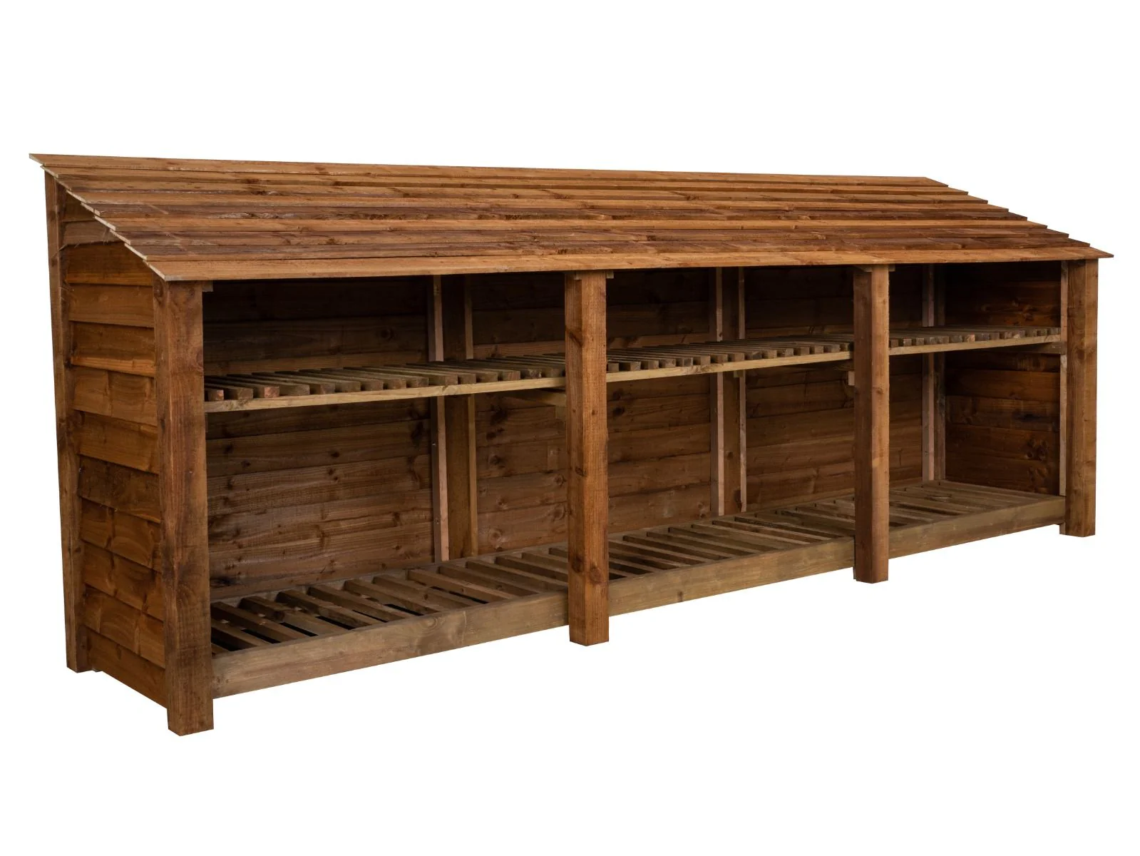 Wooden Log Store with Shelf W-335cm, H-126cm or 180cm, D-88cm - Brown Finish - Image 7