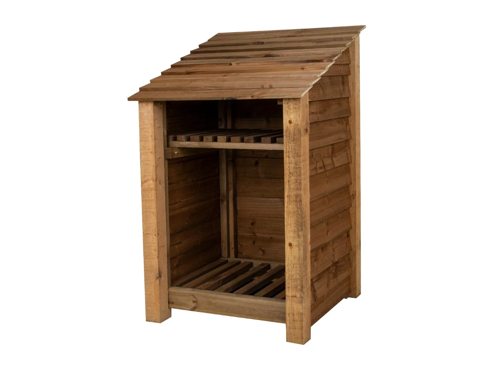 Wooden Log Store with Shelf W-79cm, H-126cm or 180cm, D-88cm - Brown Finish - Image 3