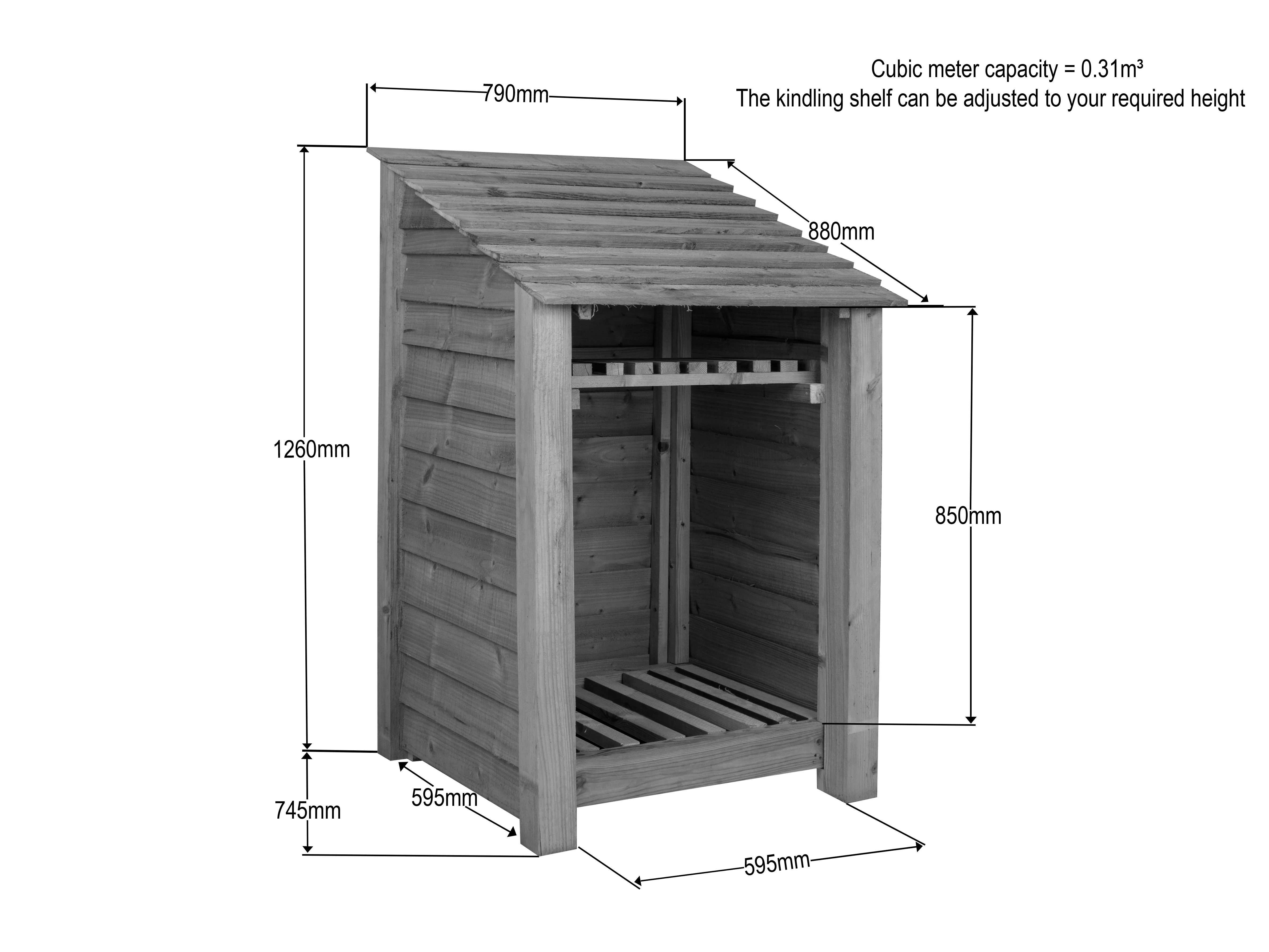 Wooden Log Store with Shelf W-79cm, H-126cm or 180cm, D-88cm - Brown Finish - Image 4