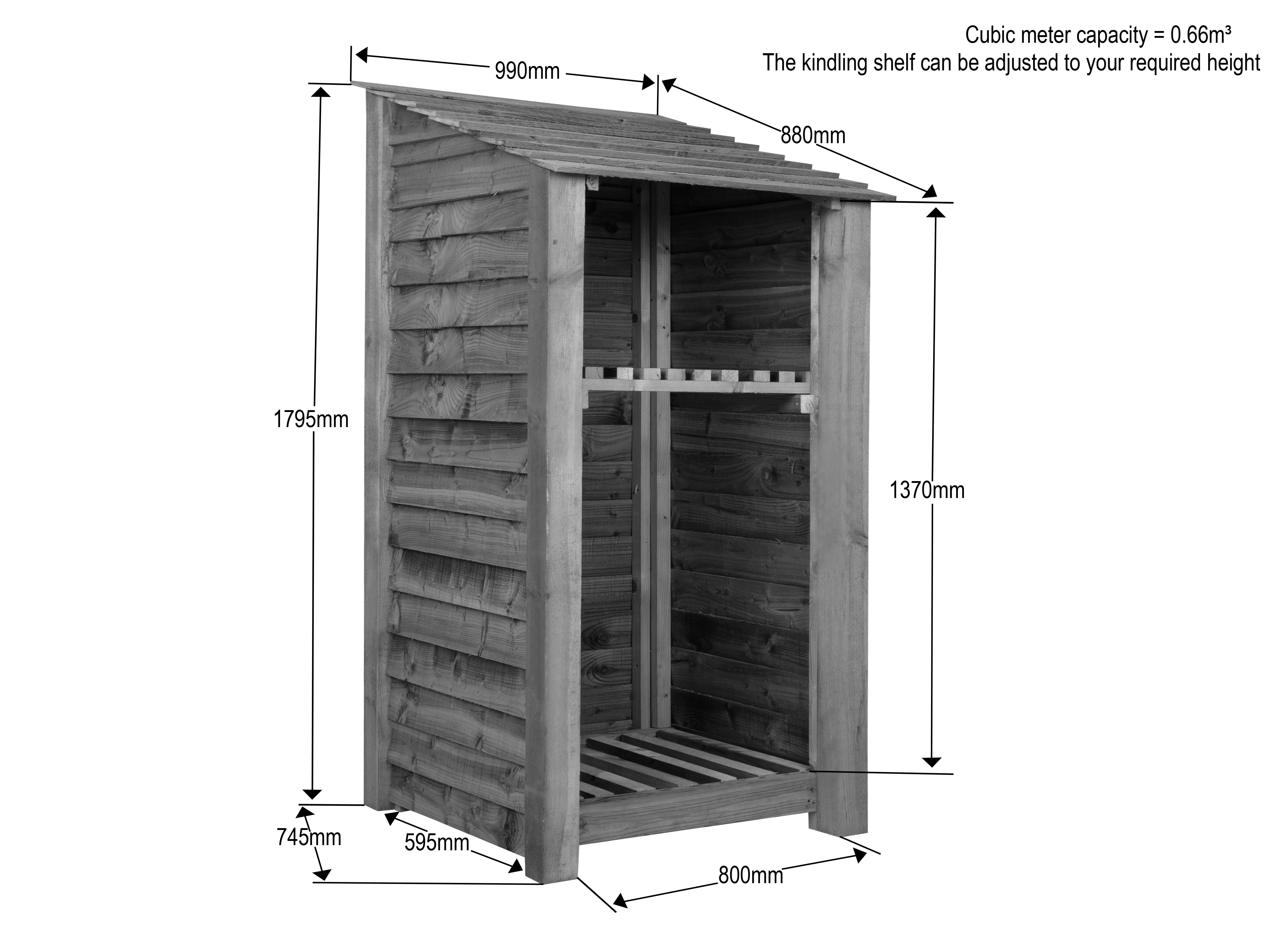 Wooden Log Store with Shelf W-99cm, H-126cm Or 180cm, D-88cm - Image 5