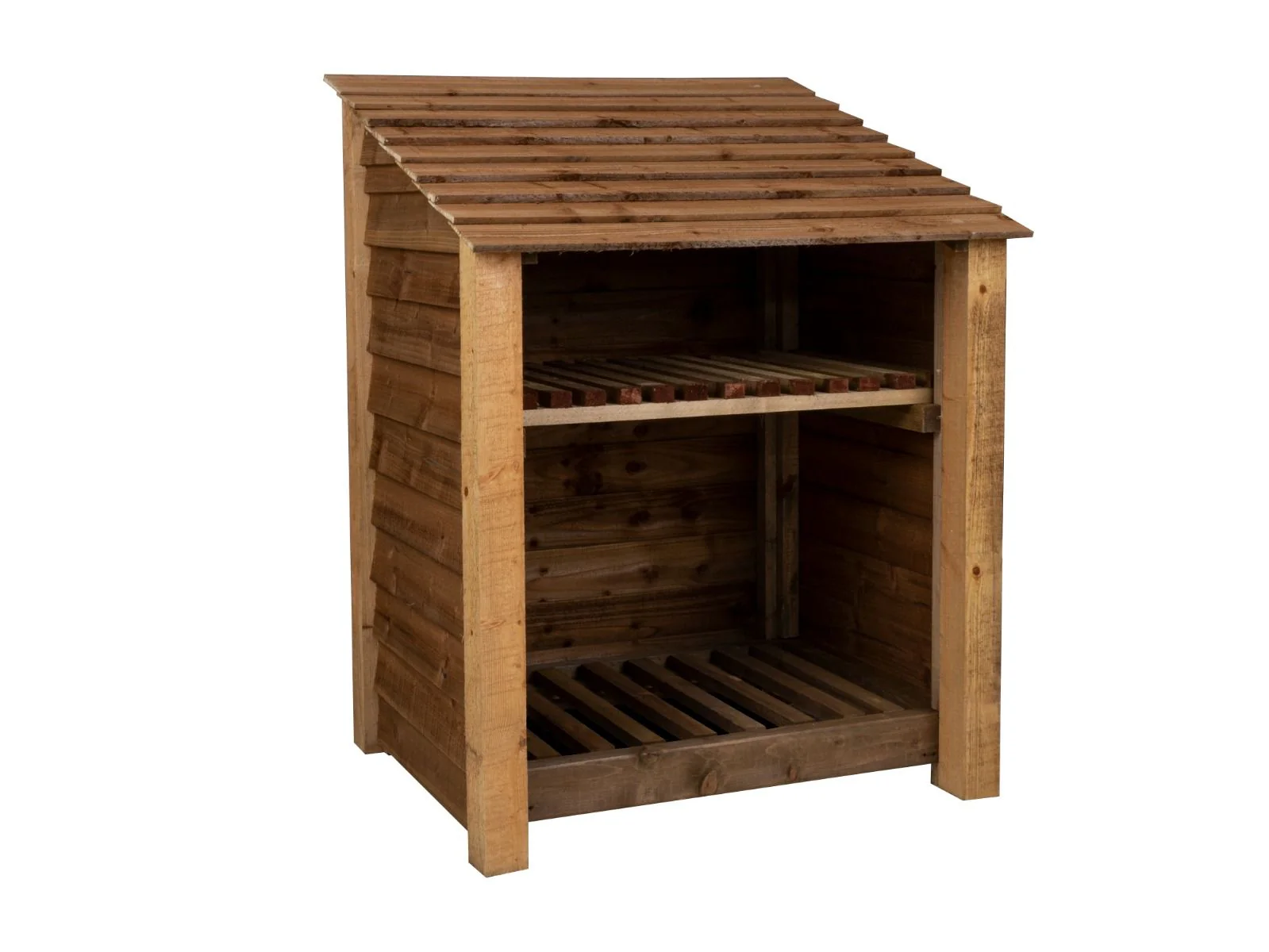 Wooden Log Store with Shelf W-99cm, H-126cm Or 180cm, D-88cm - Brown Finish - Image 3