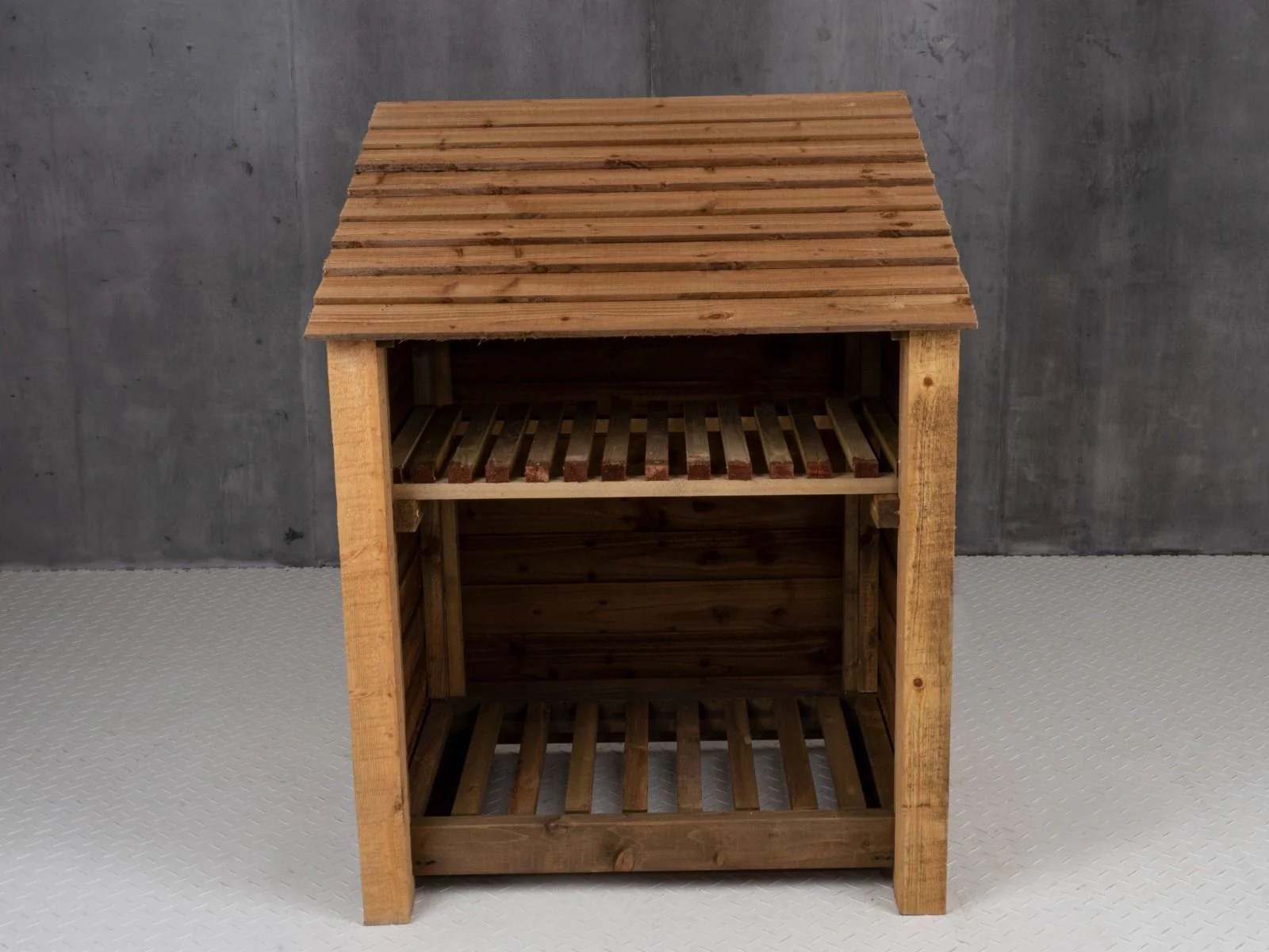 Wooden Log Store with Shelf W-99cm, H-126cm Or 180cm, D-88cm - Brown Finish - Image 5