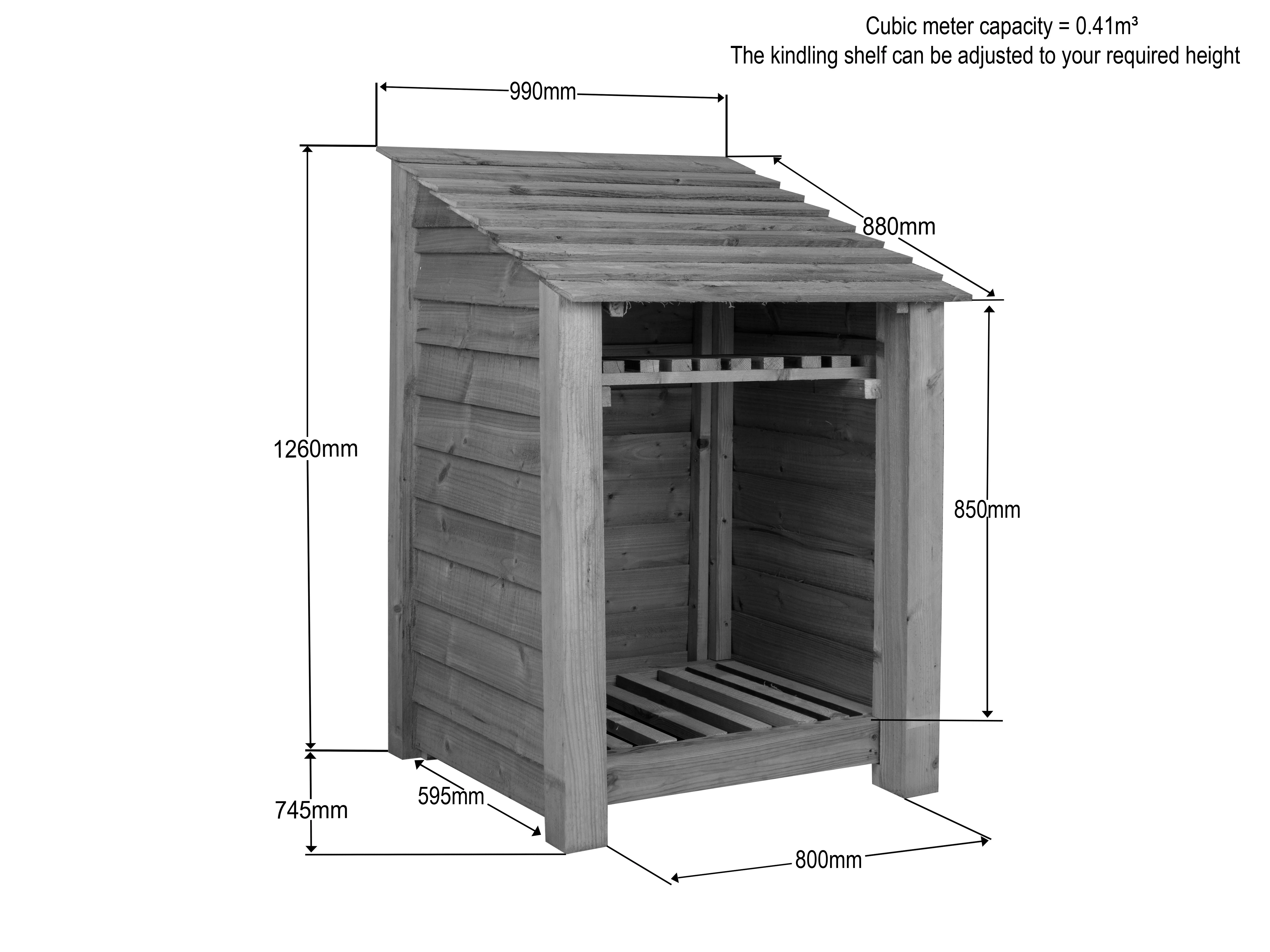 Wooden Log Store with Shelf W-99cm, H-126cm Or 180cm, D-88cm - Brown Finish - Image 6