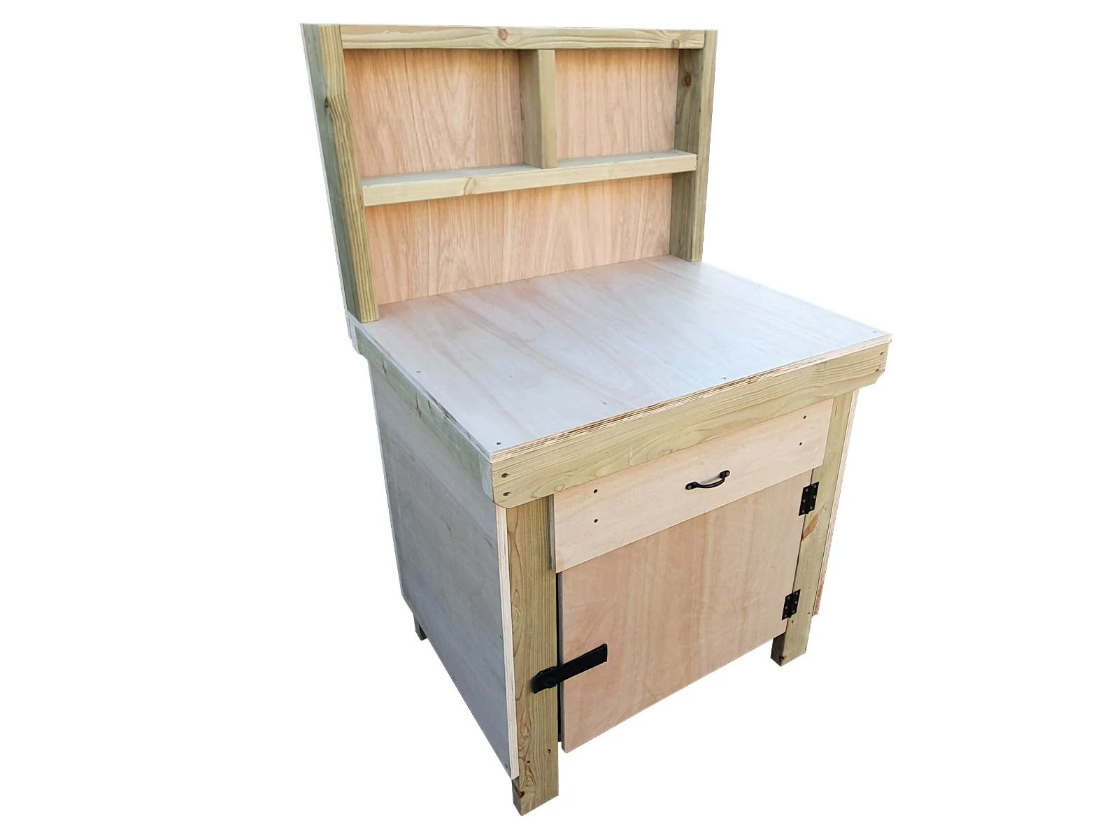 Wooden MDF top storage workbench with lockable cupboard and drawers (V.4) with back - Image 4