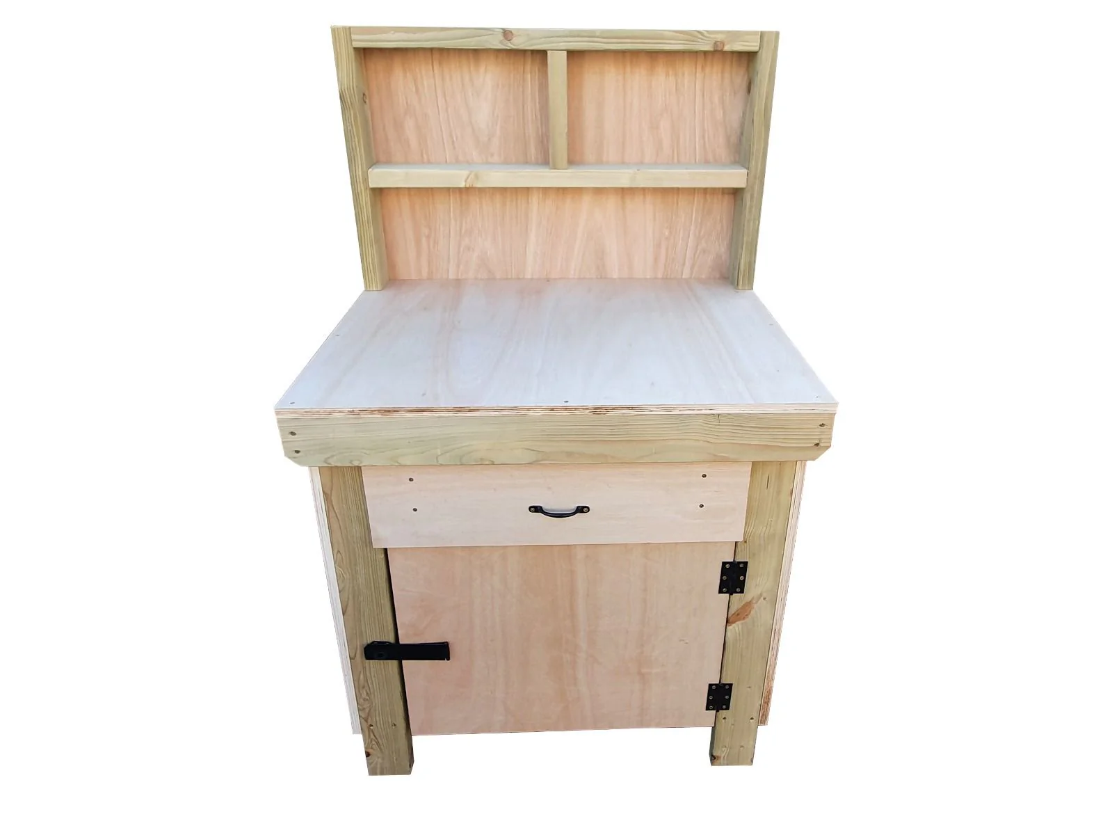 Wooden MDF top storage workbench with lockable cupboard and drawers (V.4) with back - Image 5