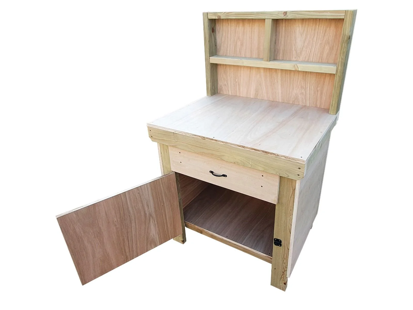 Wooden MDF top storage workbench with lockable cupboard and drawers (V.4) with back - Image 8