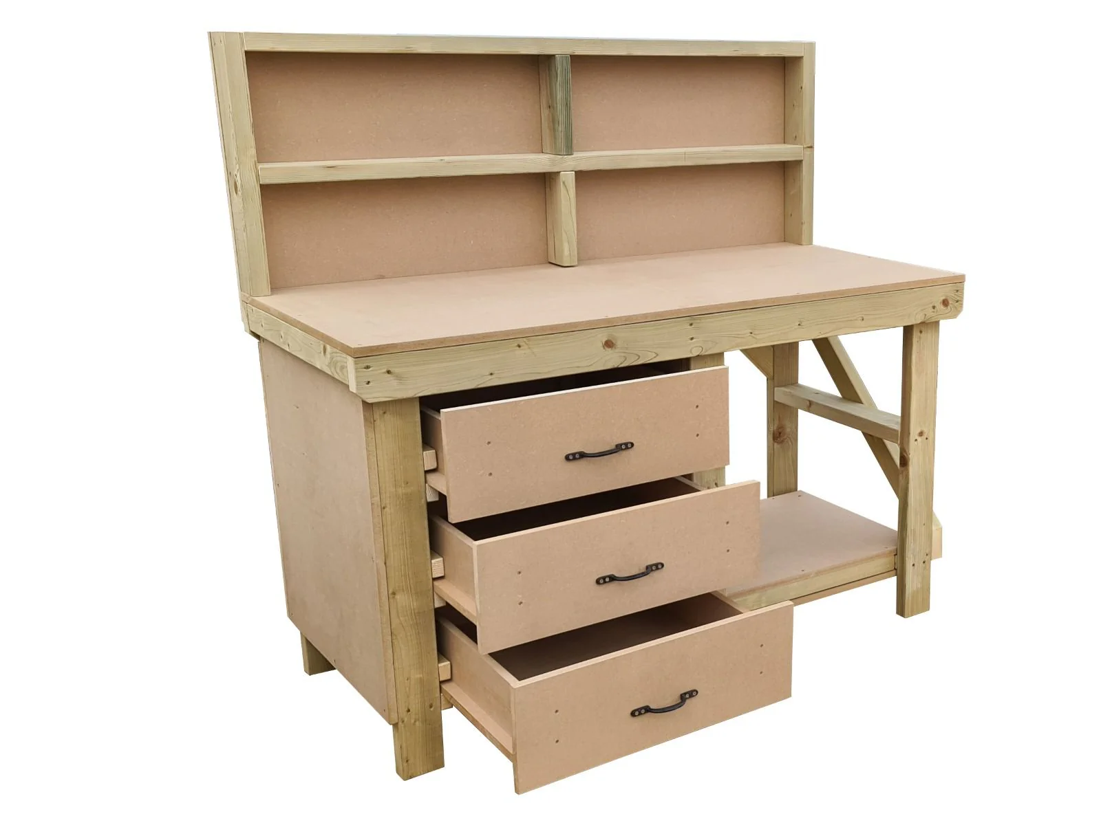 Wooden MDF top tool cabinet workbench with storage shelf (V.7) with back panel - Image 3