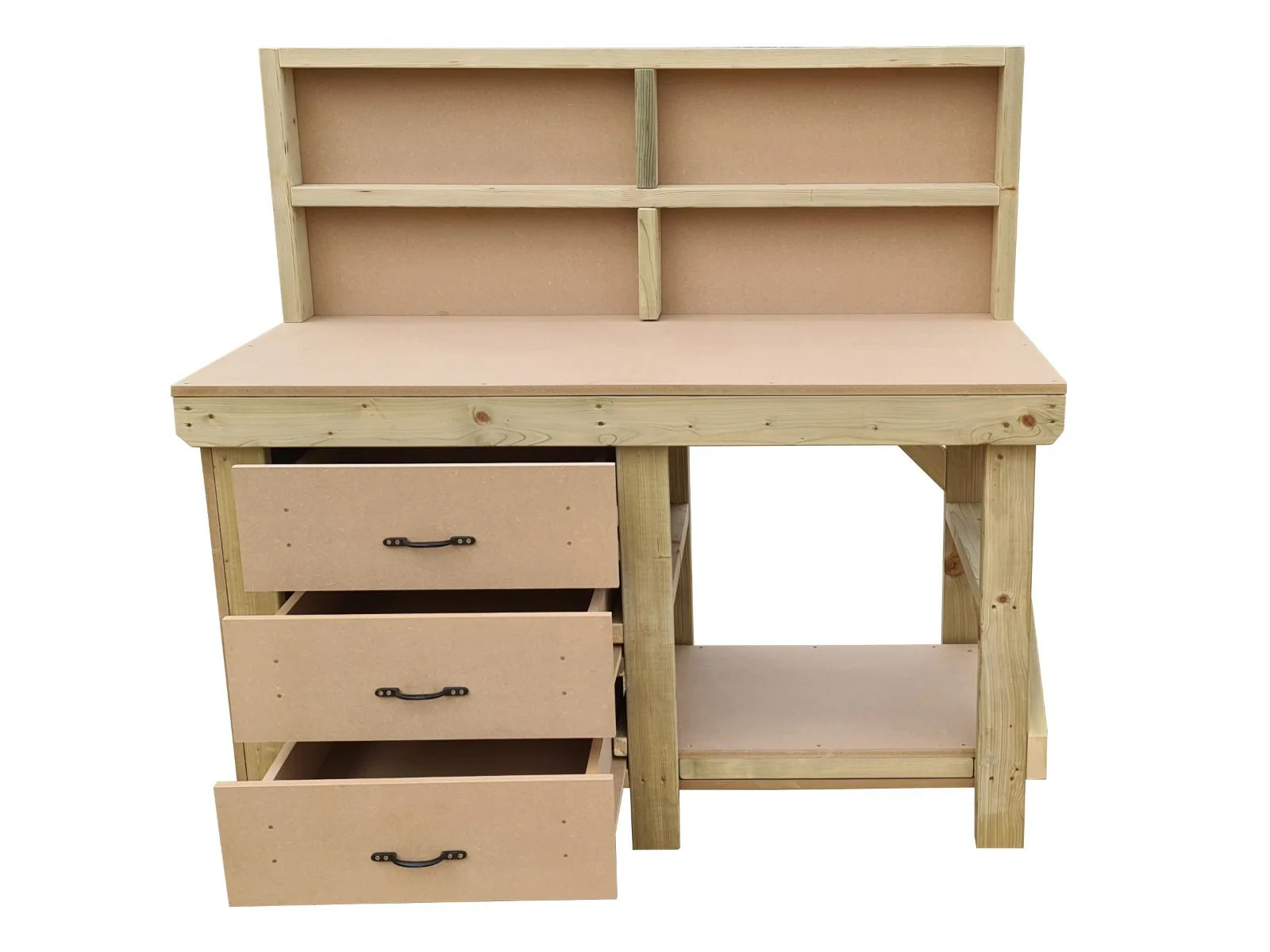 Wooden MDF top tool cabinet workbench with storage shelf (V.7) with back panel - Image 4