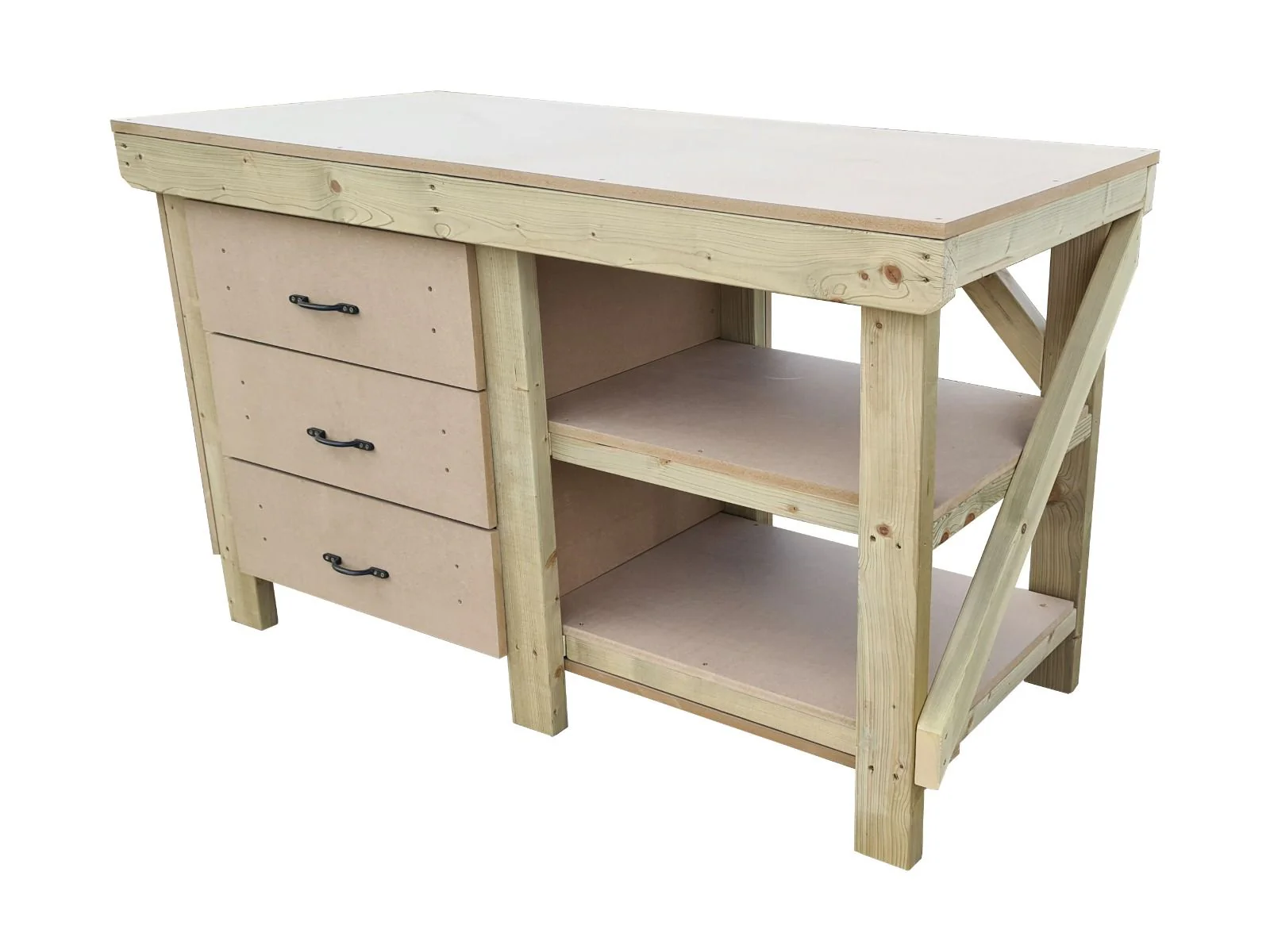 Wooden MDF top tool cabinet workbench with storage shelf (V.7) with double shelf - Image 5