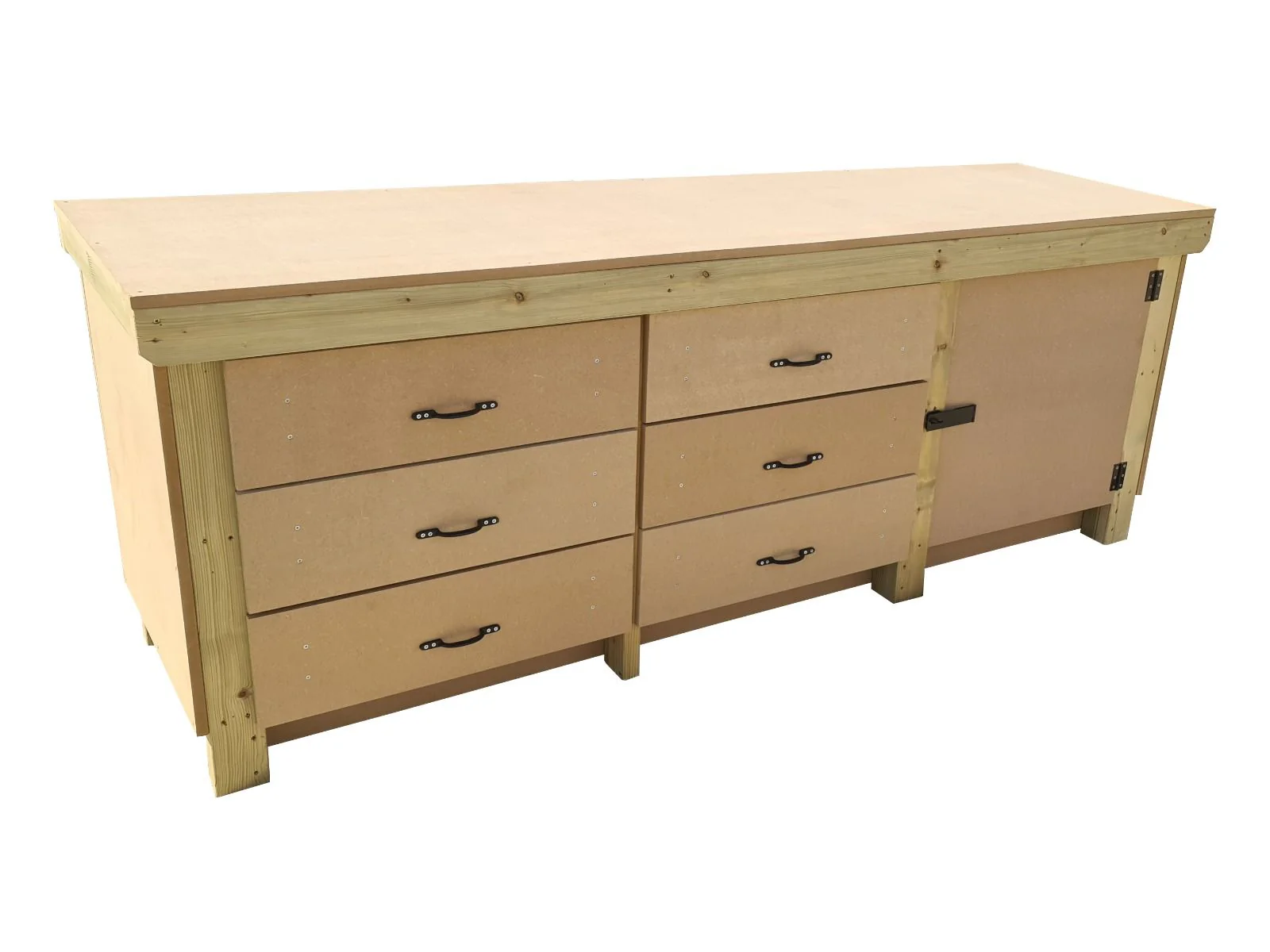 Wooden MDF top workbench, tool cabinet with lockable cupboard (V.3) double shelf - Image 9