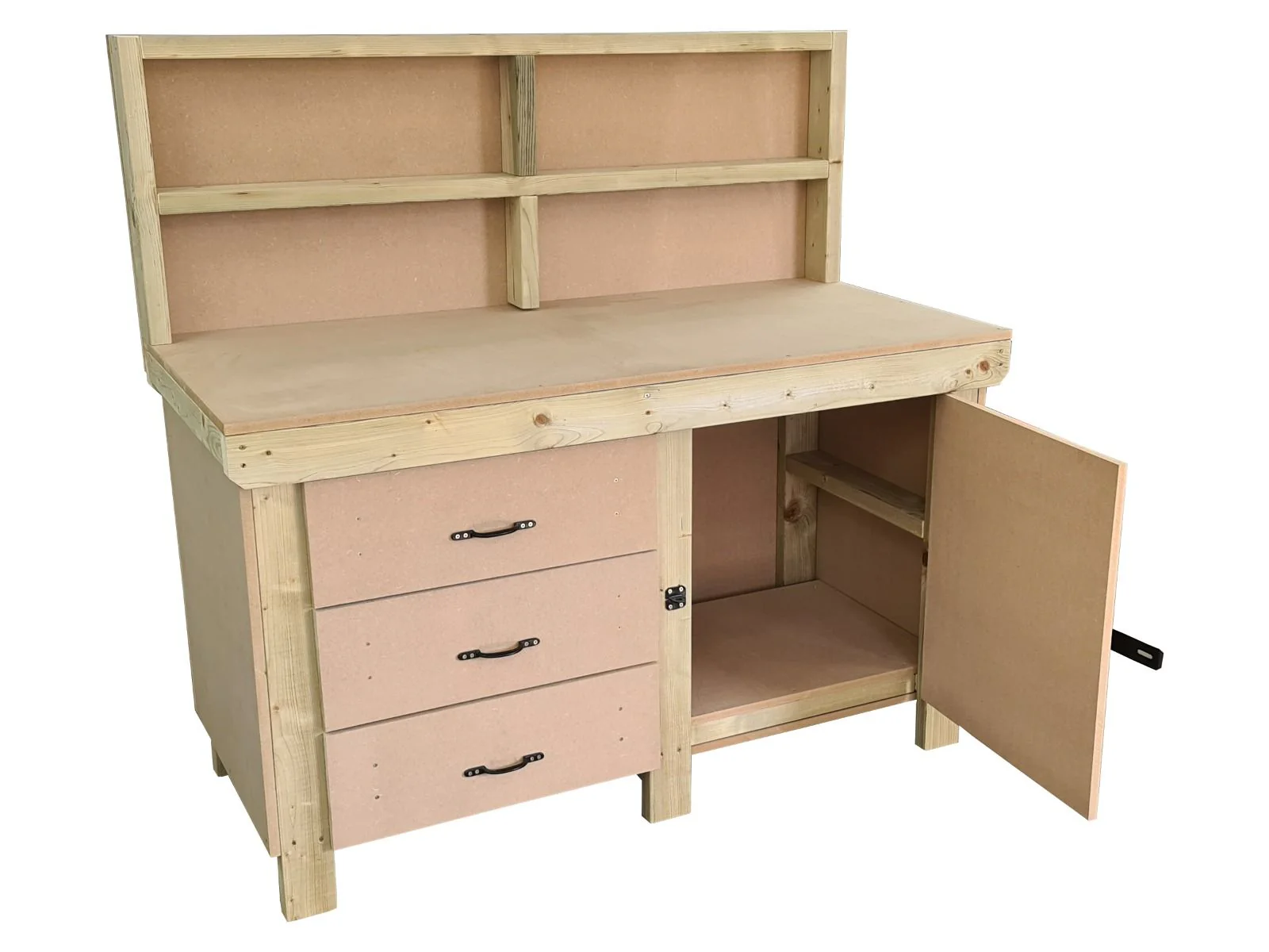 Wooden MDF top workbench, tool cabinet with lockable cupboard (V.3) with back - Image 3
