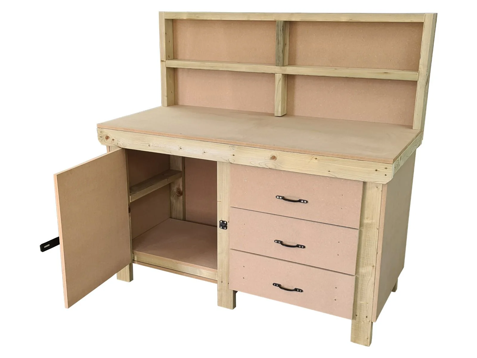 Wooden MDF top workbench, tool cabinet with lockable cupboard (V.3) with back - Image 4