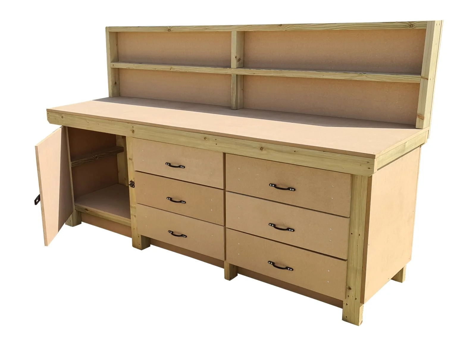 Wooden MDF top workbench, tool cabinet with lockable cupboard (V.3) with back - Image 5