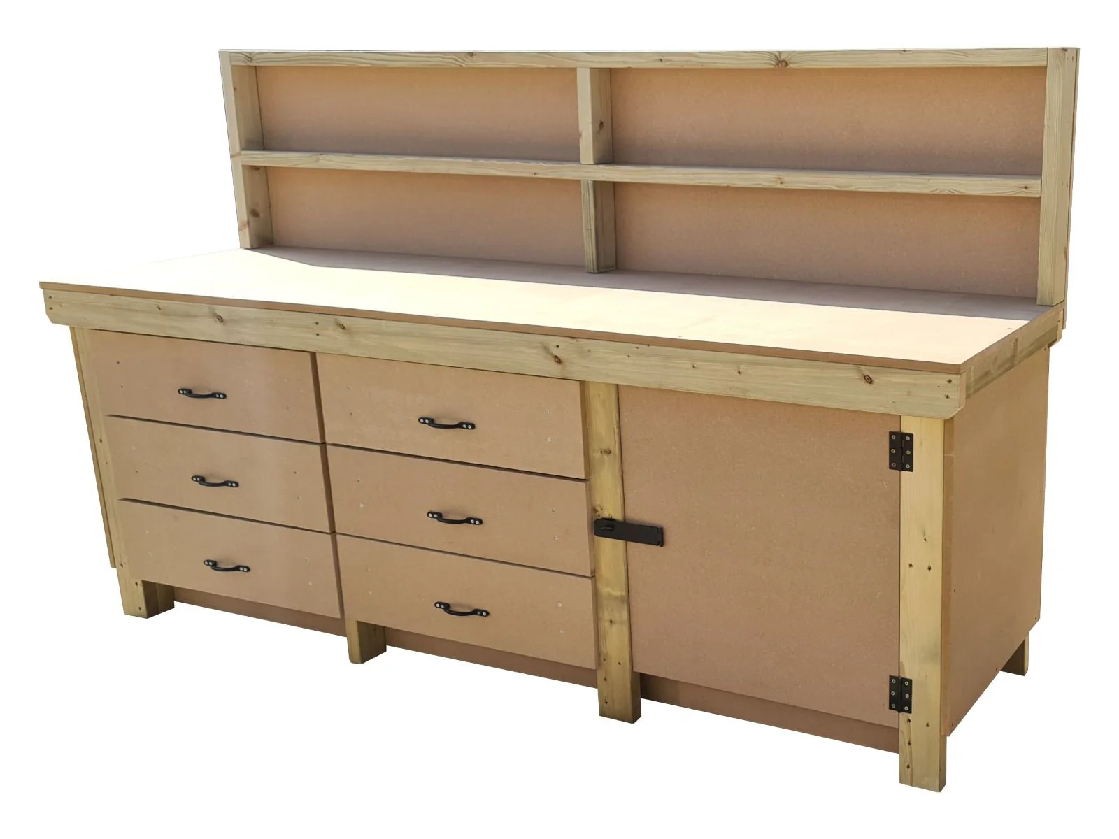 Wooden MDF top workbench, tool cabinet with lockable cupboard (V.3) with back - Image 7