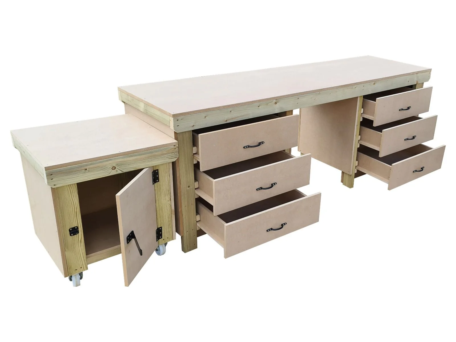 Wooden MDF Top Workbench With Drawers and Functional Lockable Cupboard (V.5) - Image 6