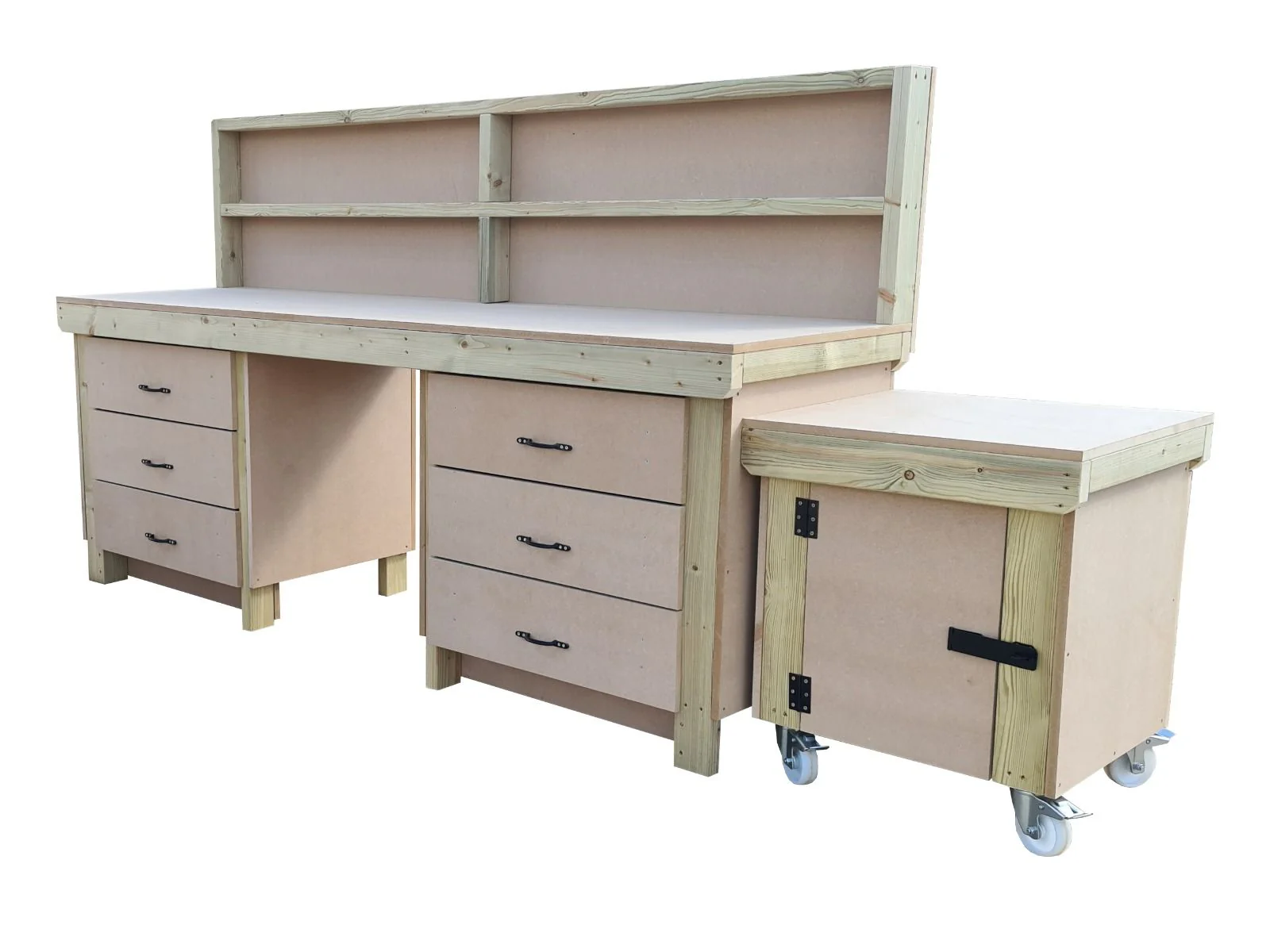 Wooden MDF Top Workbench With Drawers, Back Panel and Functional Lockable Cupboard (V.5) - Image 3