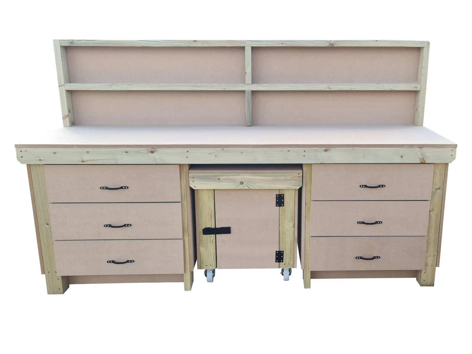 Wooden MDF Top Workbench With Drawers, Back Panel and Functional Lockable Cupboard (V.5) - Image 4