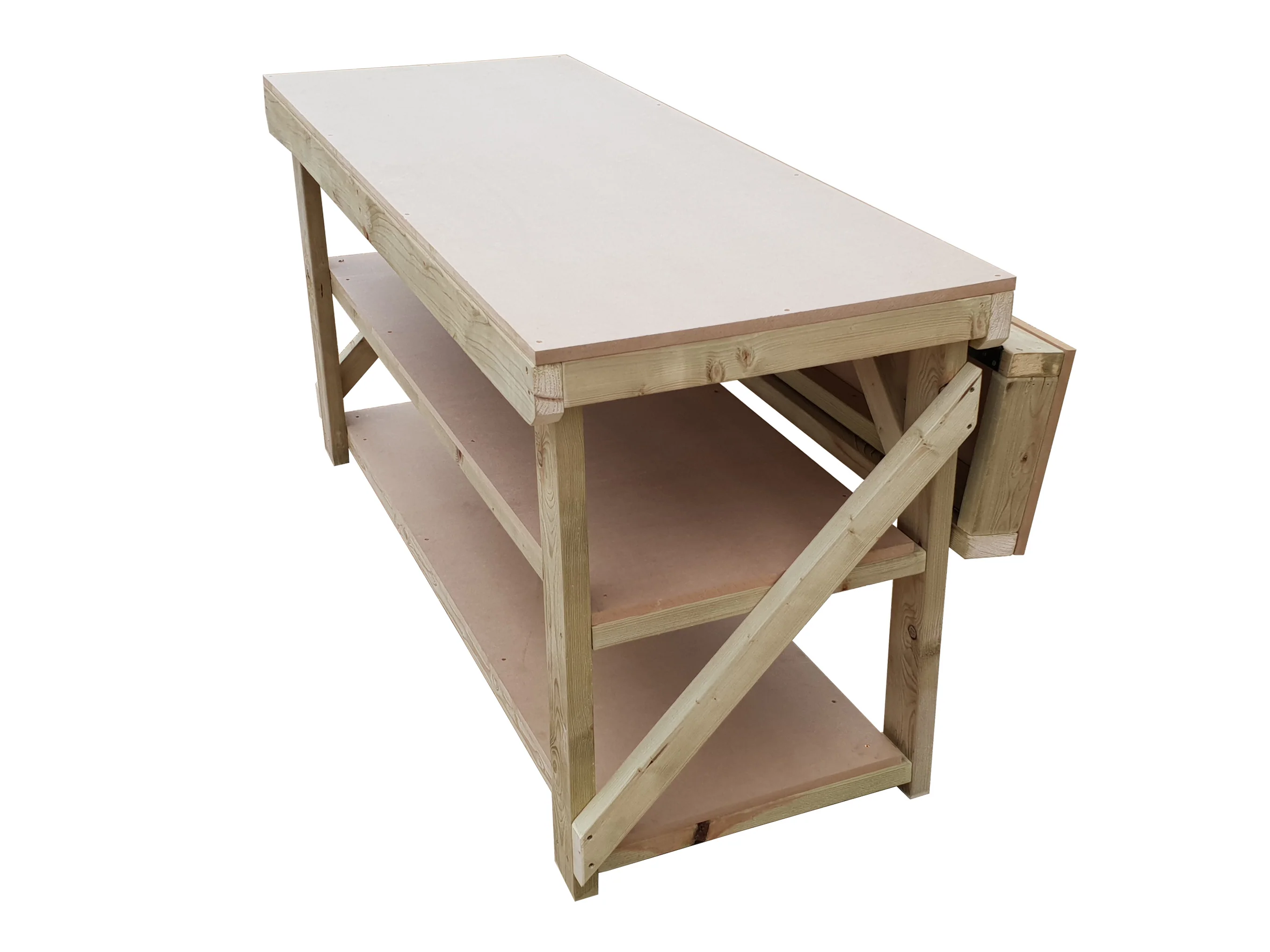 Wooden MDF Top Workbench With Extendable Working Surface and Double Shelf - Image 4