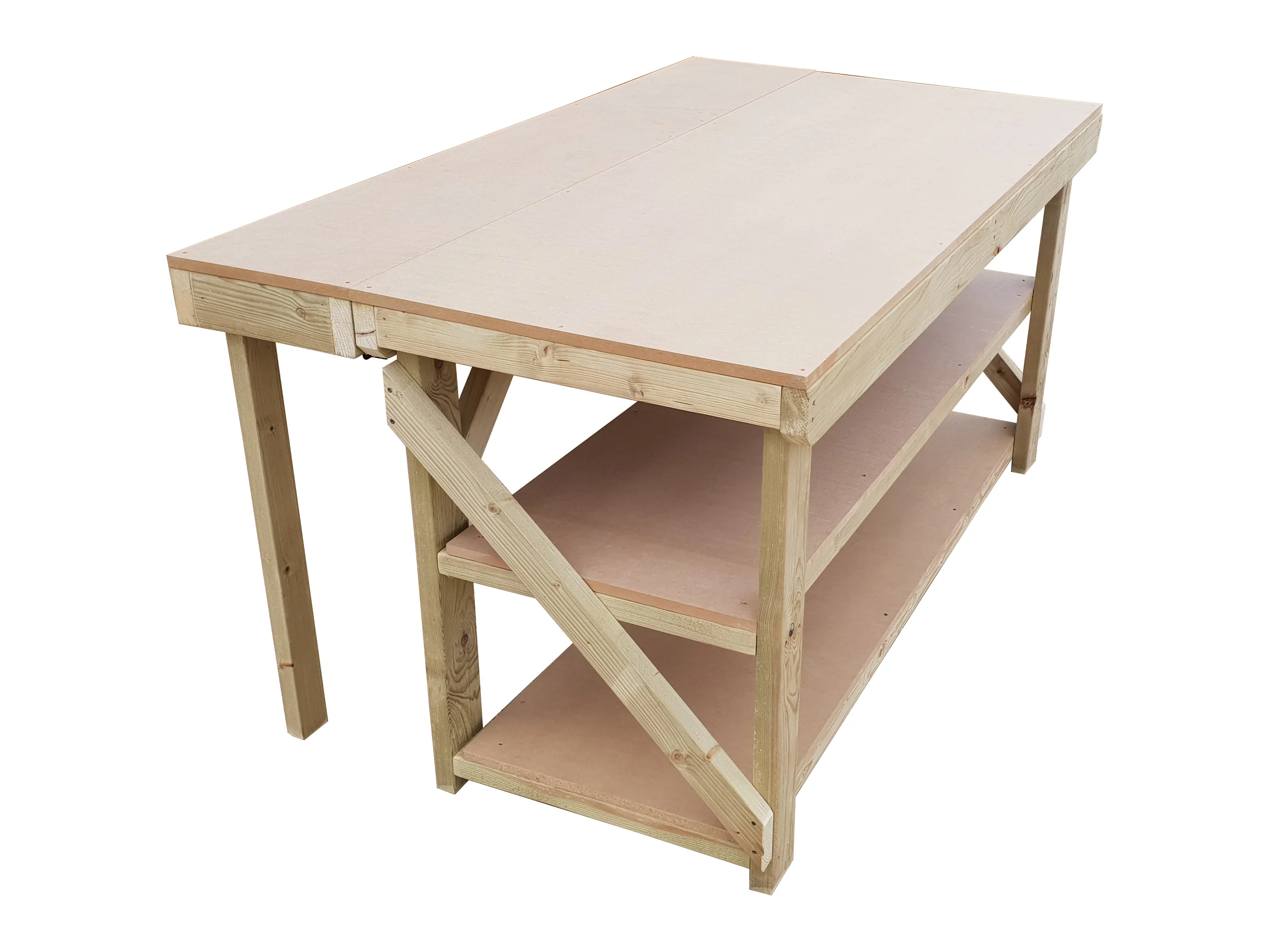 Wooden MDF Top Workbench With Extendable Working Surface and Double Shelf - Image 5