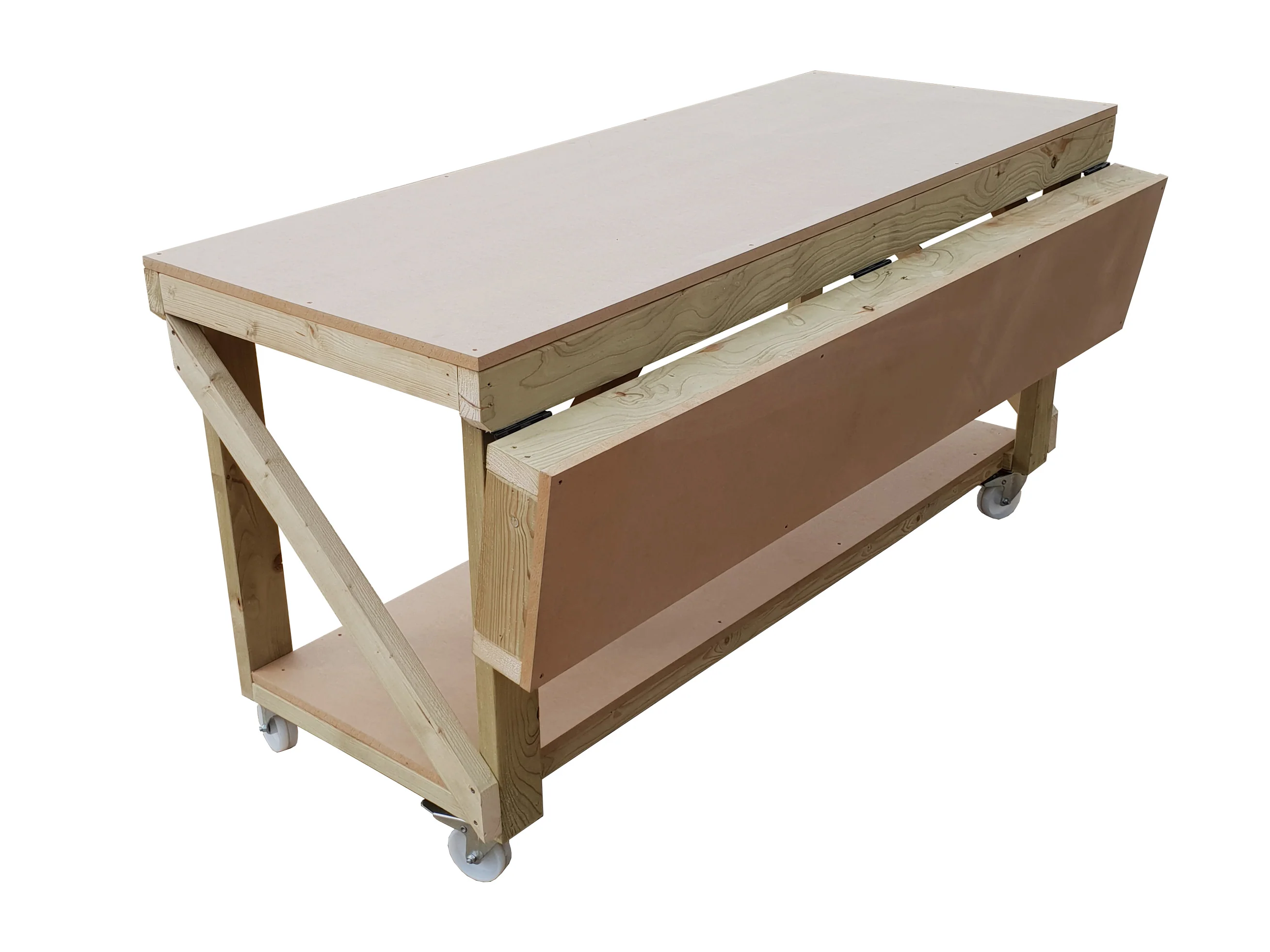 Wooden MDF Top Workbench With Extendable Working Surface and Wheels - Image 2