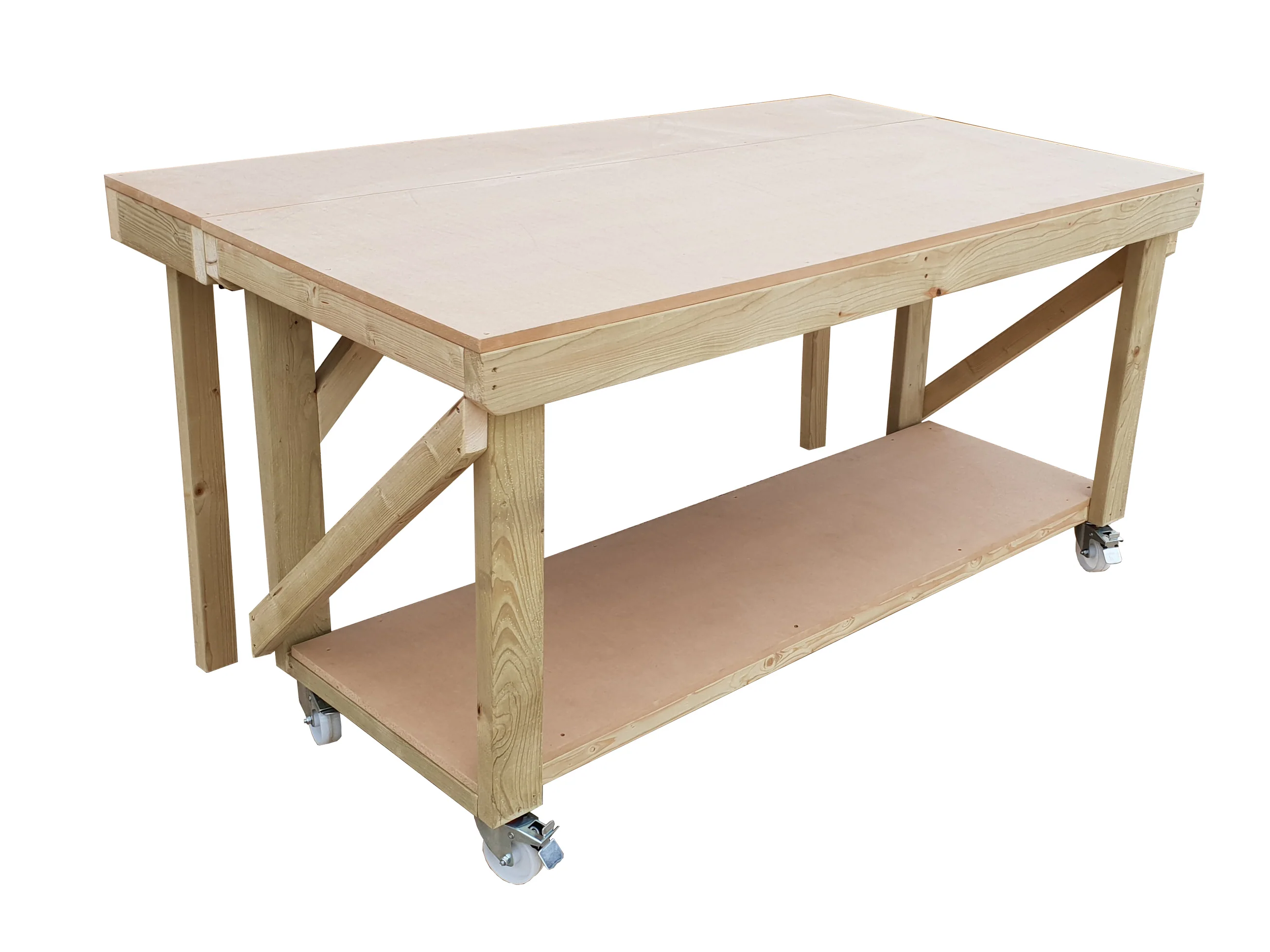Wooden MDF Top Workbench With Extendable Working Surface and Wheels - Image 3