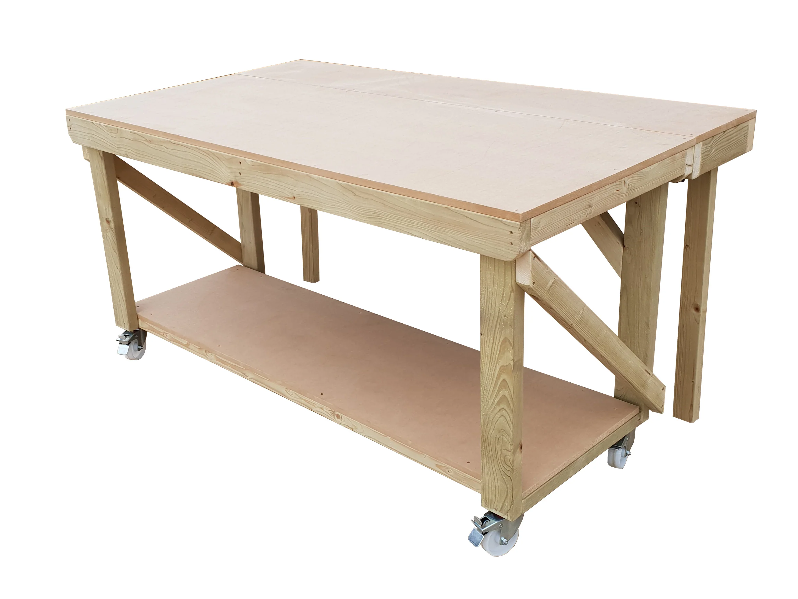 Wooden MDF Top Workbench With Extendable Working Surface and Wheels - Image 4