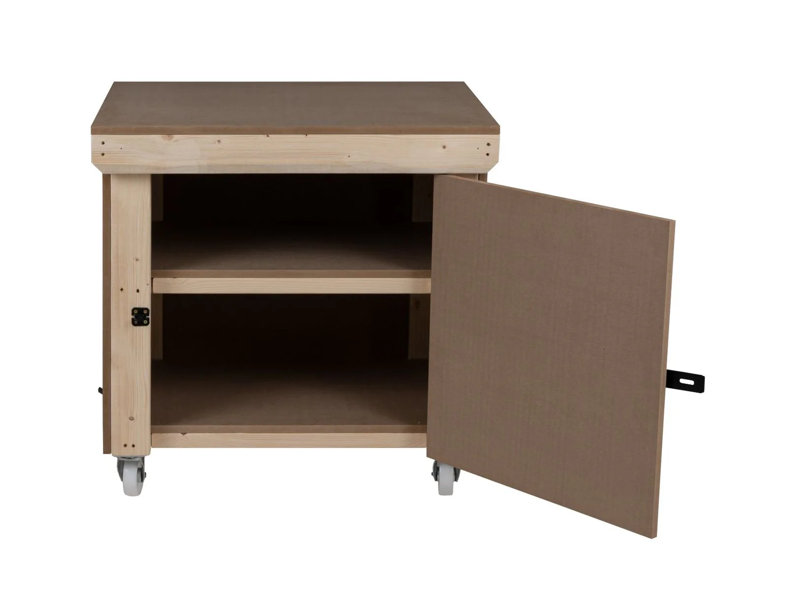 Wooden MDF Top Workbench With Lockable Cupboard (V.9) double shelf and wheels - Image 3