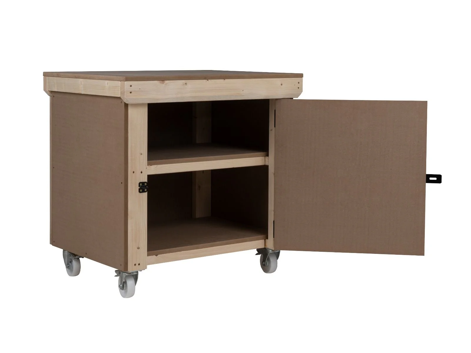 Wooden MDF Top Workbench With Lockable Cupboard (V.9) double shelf and wheels - Image 4
