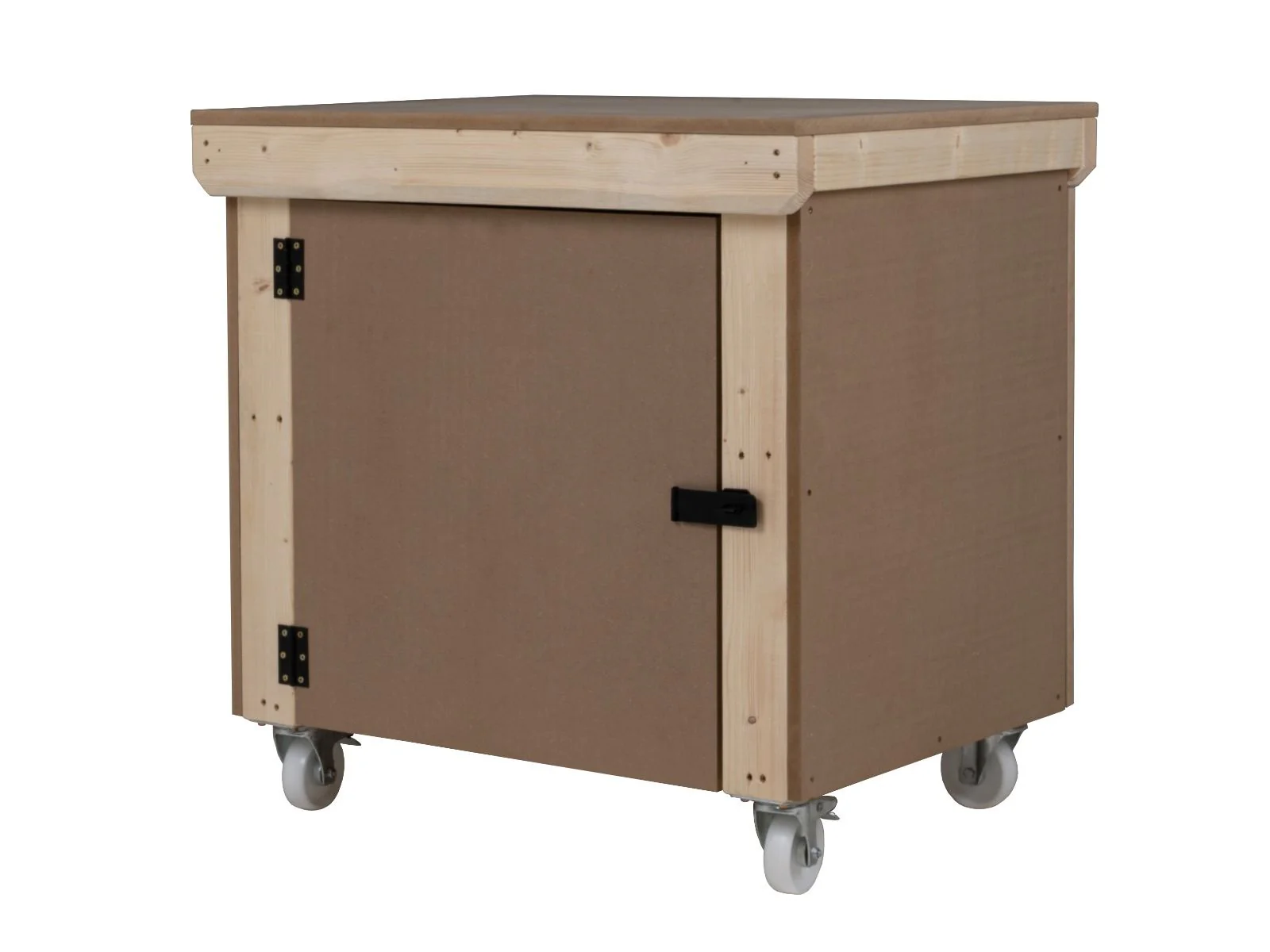 Wooden MDF Top Workbench With Lockable Cupboard (V.9) double shelf and wheels - Image 6