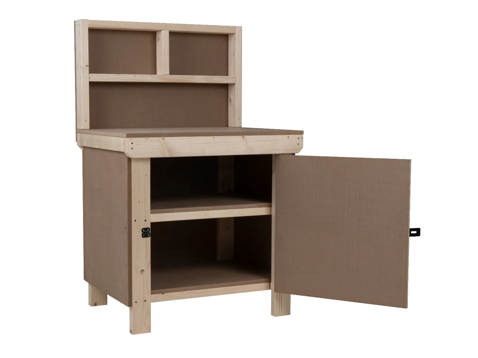 Wooden MDF Top Workbench With Lockable Cupboard (V.9) with back panel and double shelf - Image 4