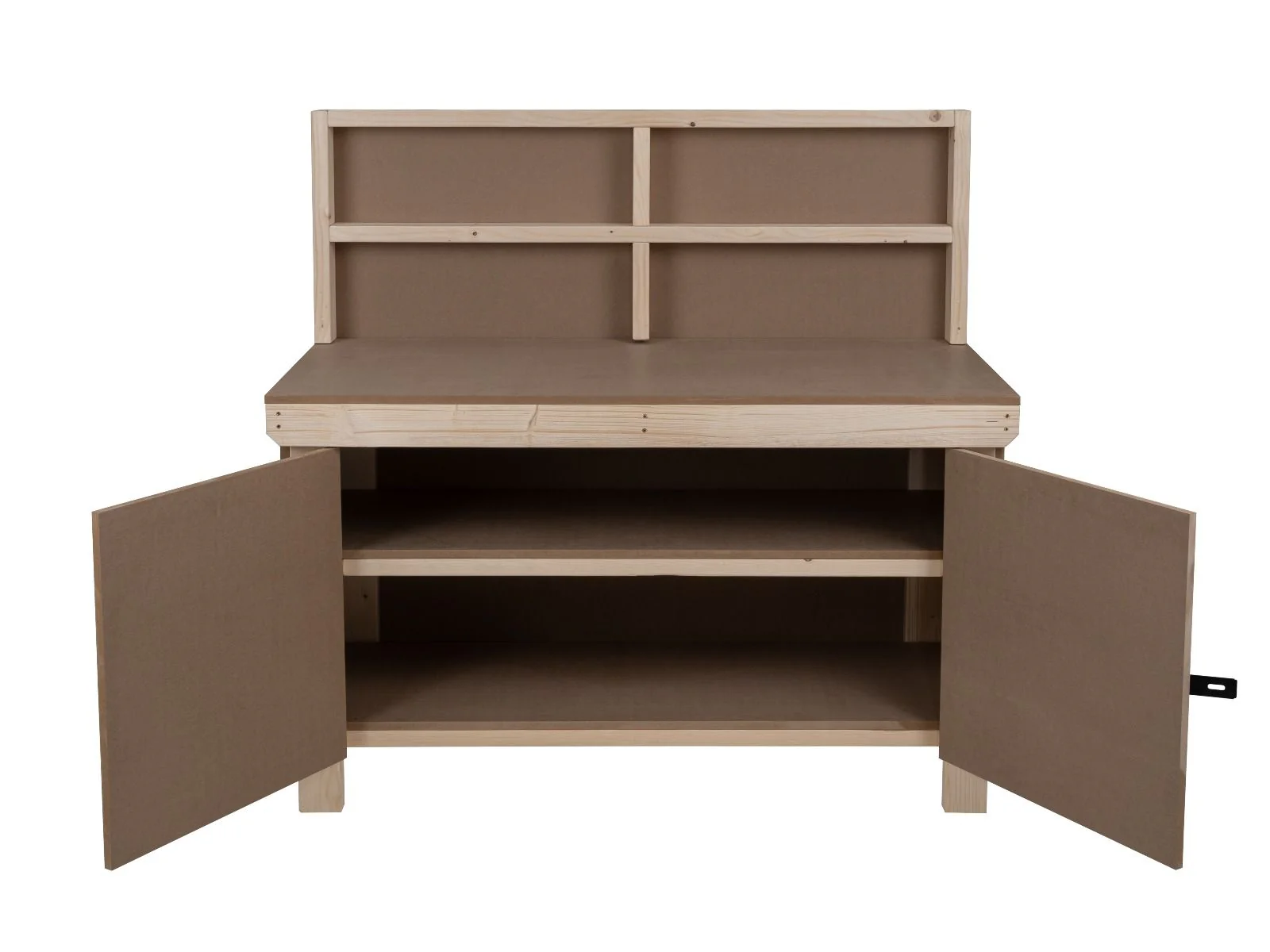Wooden MDF Top Workbench With Lockable Cupboard (V.9) with back panel and double shelf - Image 5