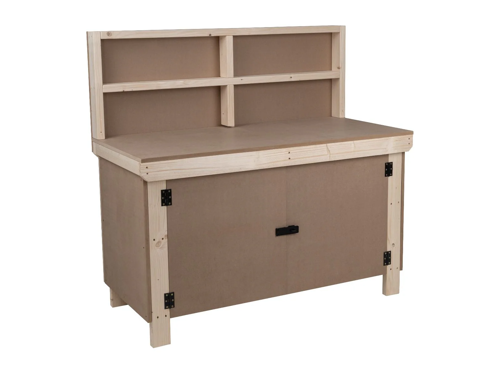 Wooden MDF Top Workbench With Lockable Cupboard (V.9) with back panel and double shelf - Image 7
