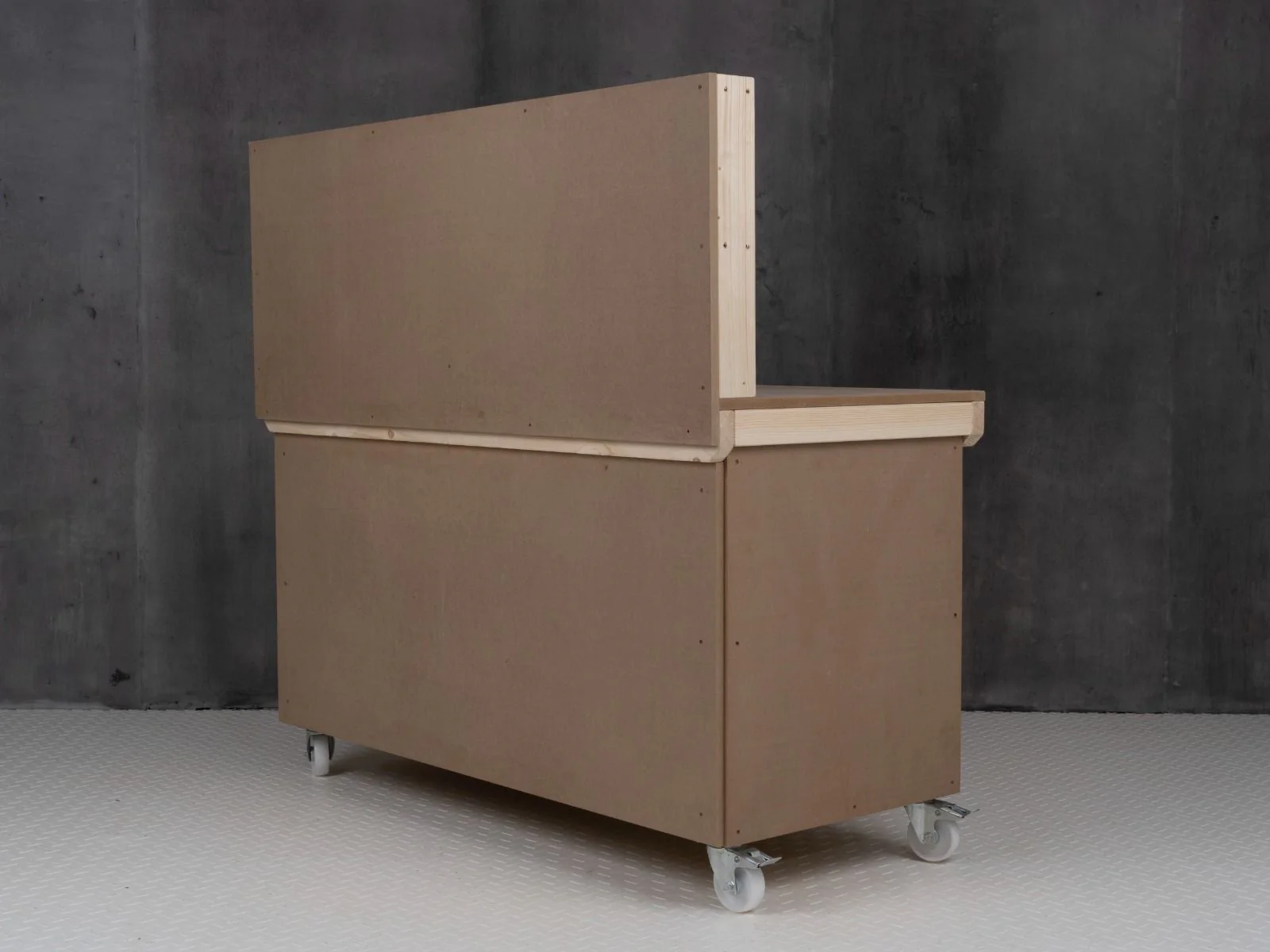 Wooden MDF Top Workbench With Lockable Cupboard (V.9) with back panel, double shelf and wheels - Image 7
