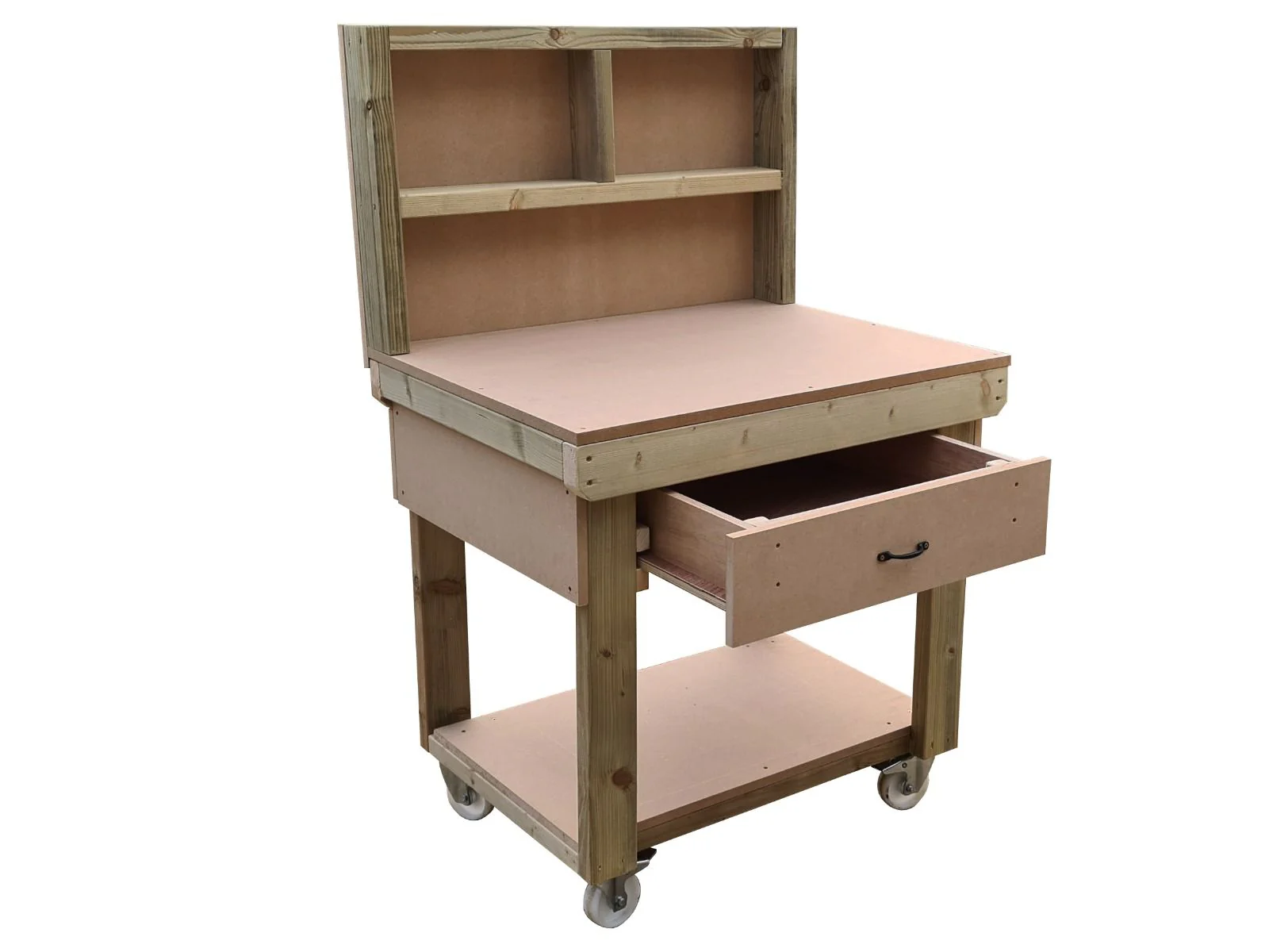 Wooden MDF  workbench, tool cabinet with drawer (V.1) with back and wheels - Image 4