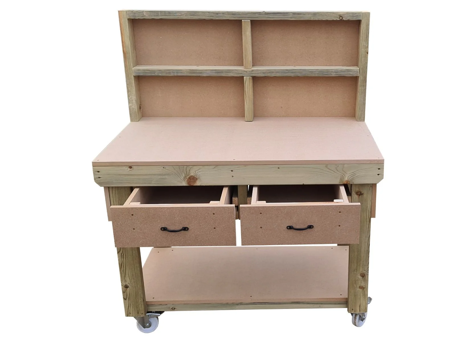 Wooden MDF  workbench, tool cabinet with drawer (V.1) with back and wheels - Image 6