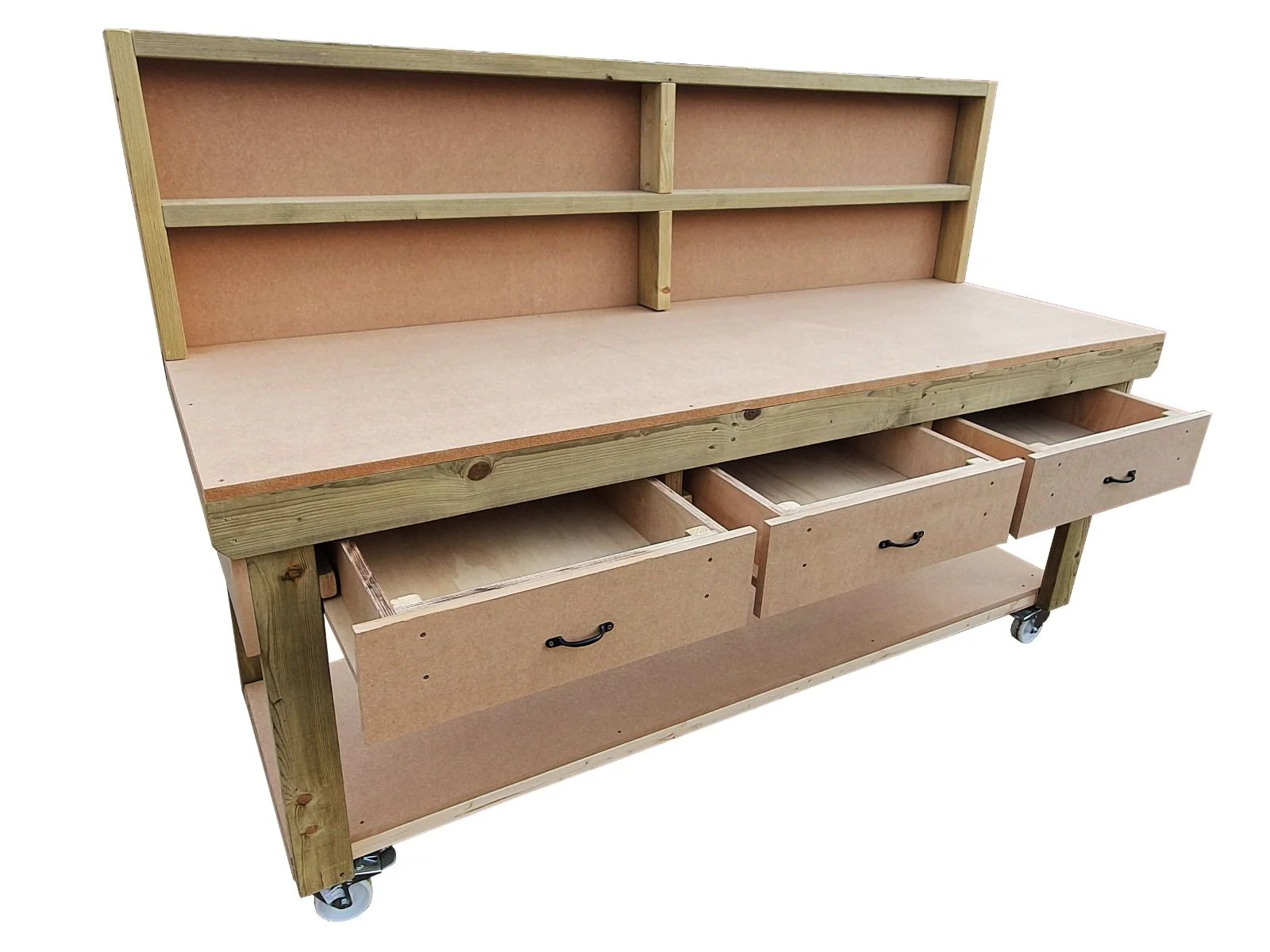 Wooden MDF  workbench, tool cabinet with drawer (V.1) with back and wheels - Image 7