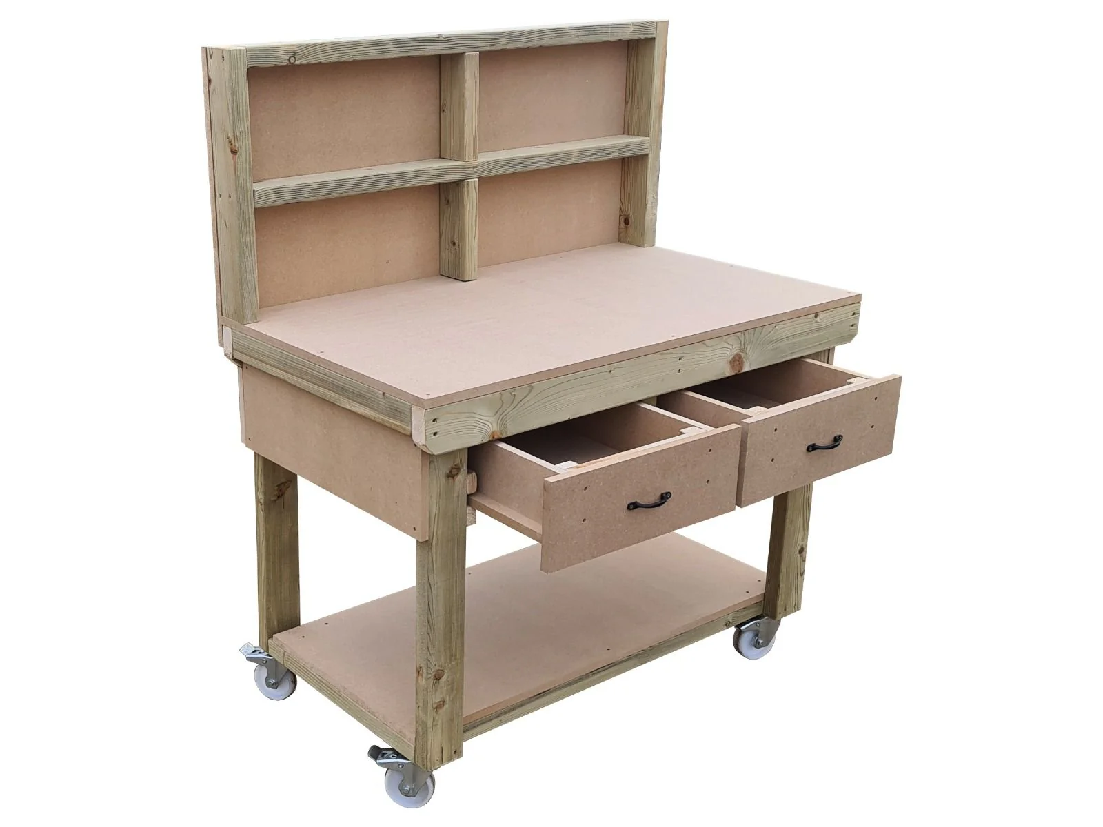 Wooden MDF  workbench, tool cabinet with drawer (V.1) with back and wheels - Image 9