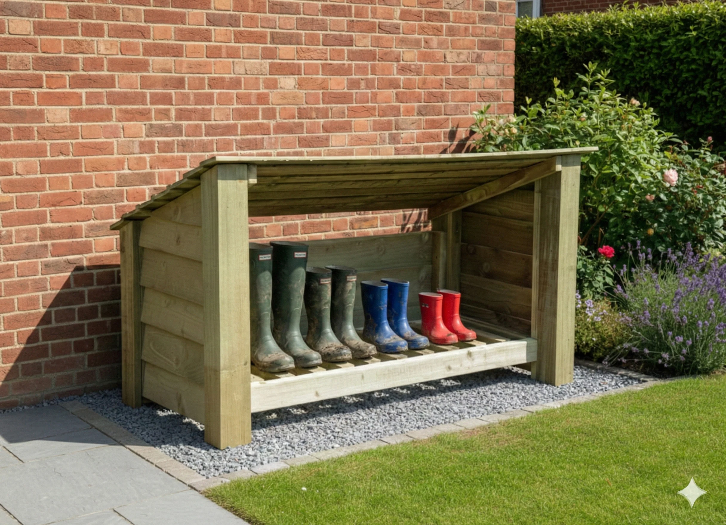 Wooden Outdoor Shoe/Log Storage W-119cm, H-66cm, D-54cm - Image 3