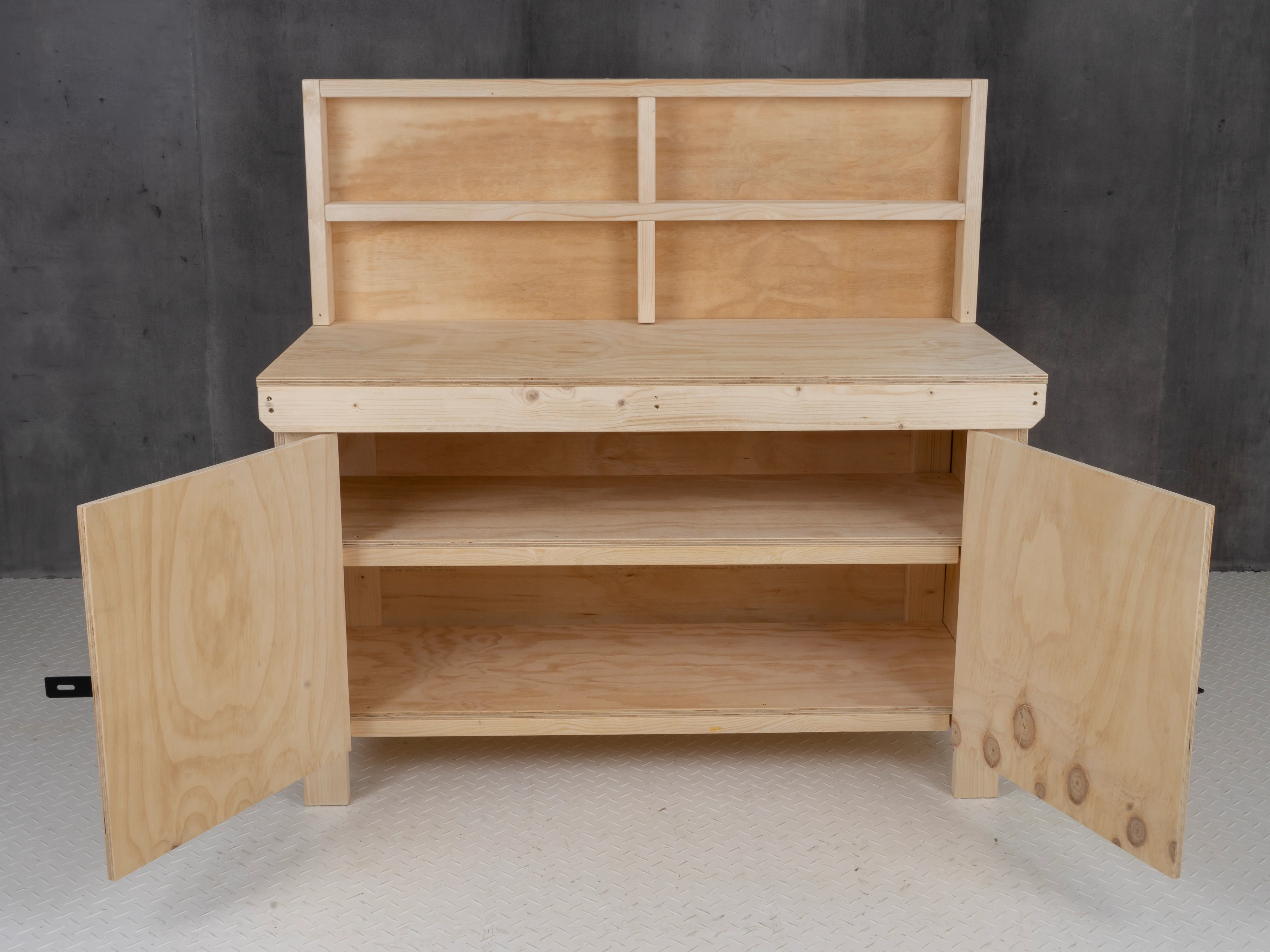 Wooden Plywood Top Workbench With Lockable Cupboard (V.9) With back panel, Double Shelf - Image 7