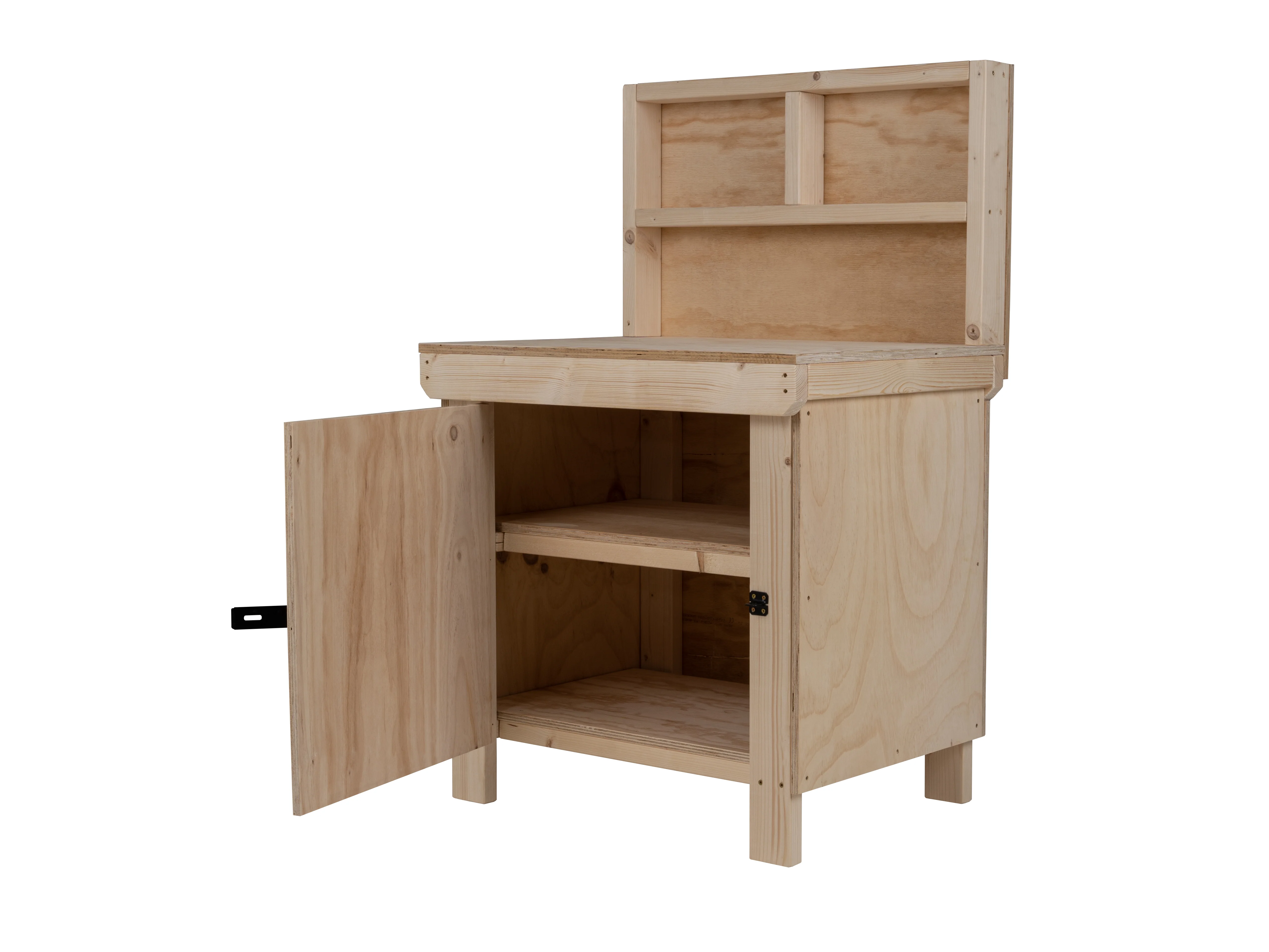 Wooden Plywood Top Workbench With Lockable Cupboard (V.9) With back panel, Double Shelf - Image 9
