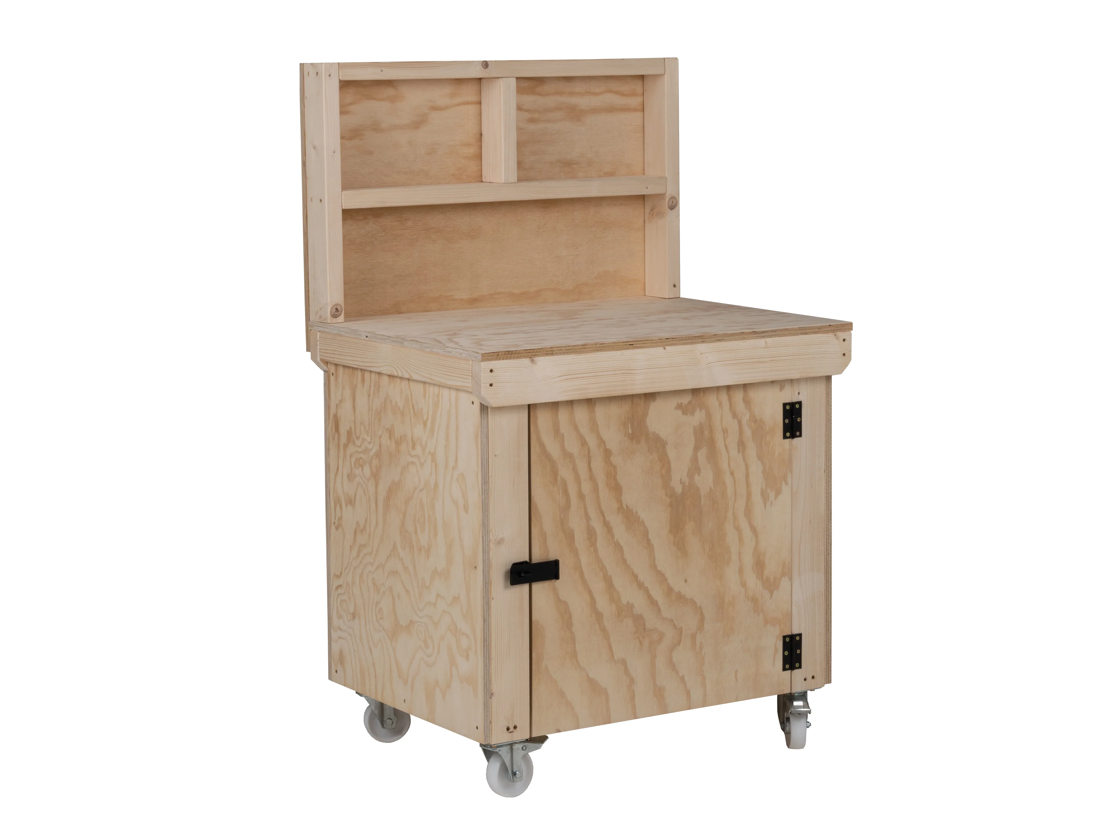 Wooden Plywood Top Workbench With Lockable Cupboard (V.9) With back panel, With Wheels - Image 2