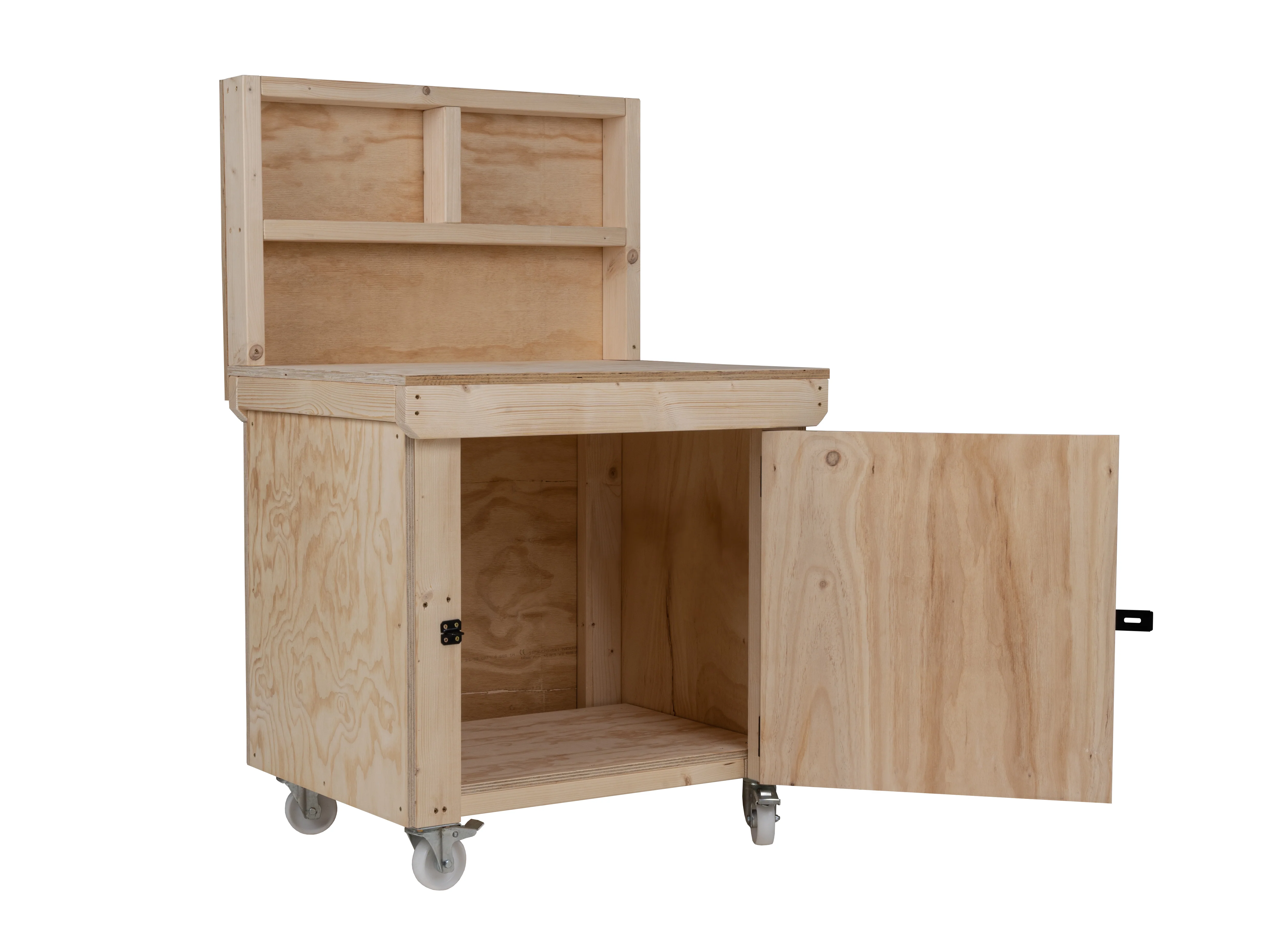 Wooden Plywood Top Workbench With Lockable Cupboard (V.9) With back panel, With Wheels - Image 5