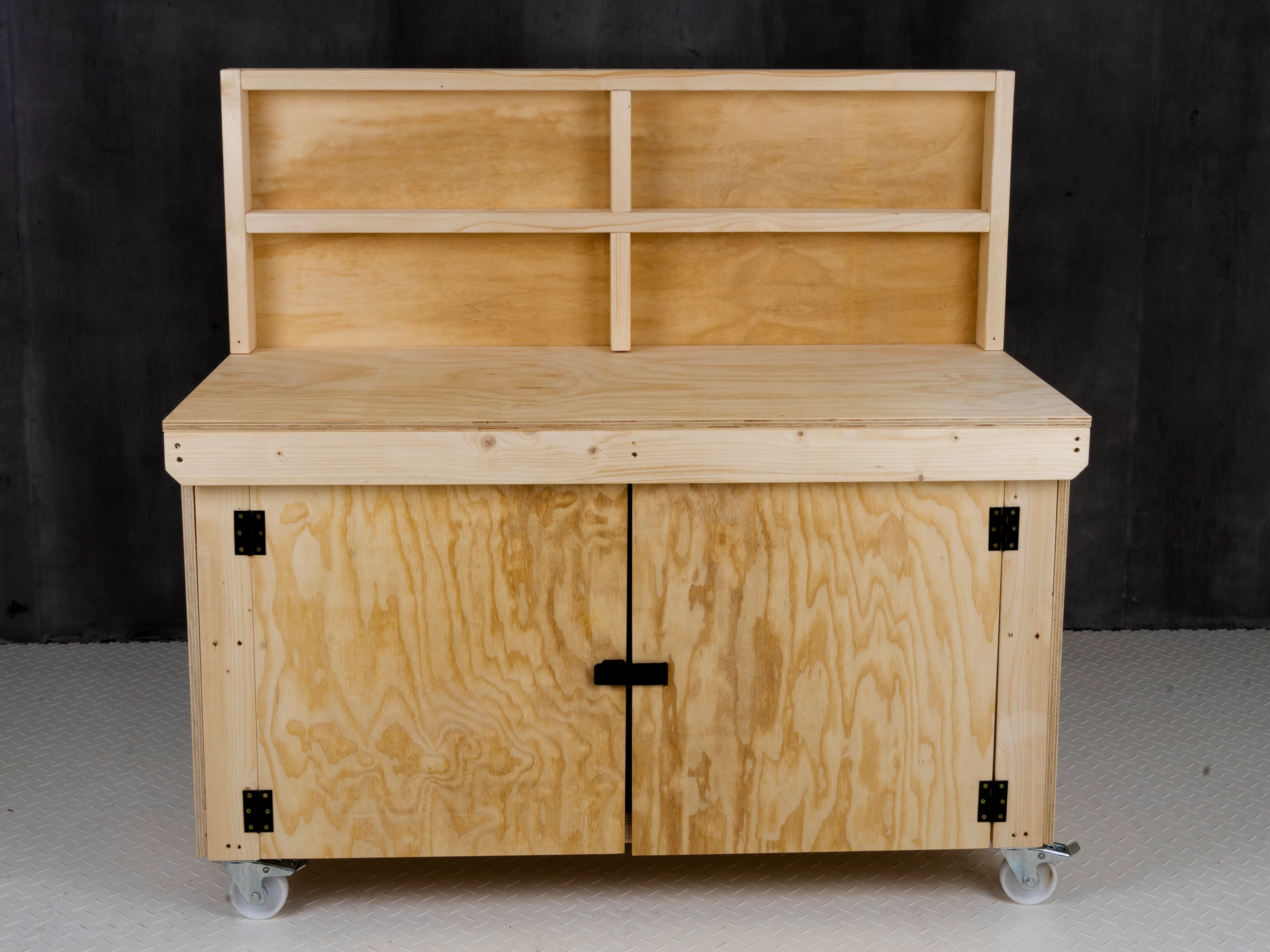 Wooden Plywood Top Workbench With Lockable Cupboard (V.9) With back panel, With Wheels - Image 8