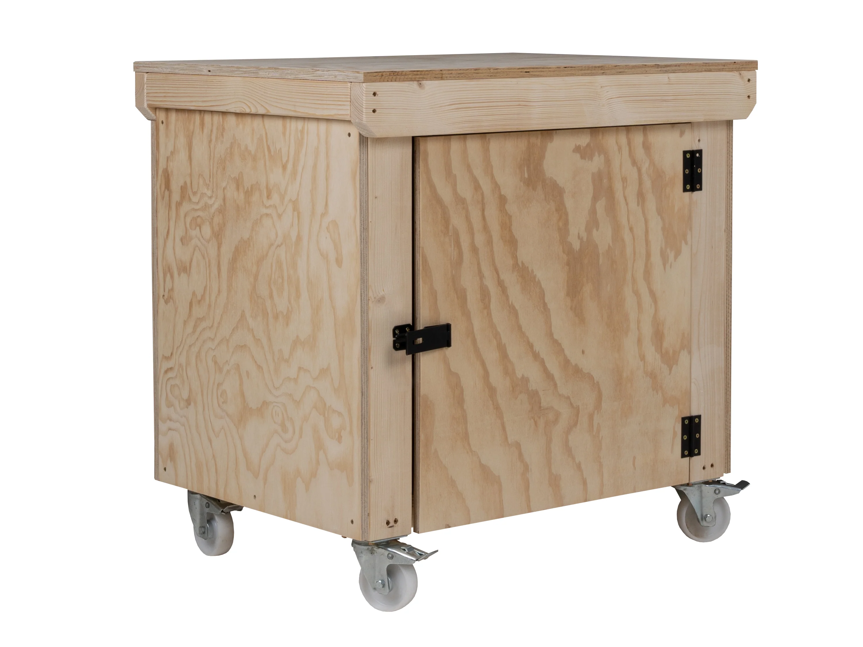 Wooden Plywood Top Workbench With Lockable Cupboard (V.9) With Wheels, Double Shelf - Image 2