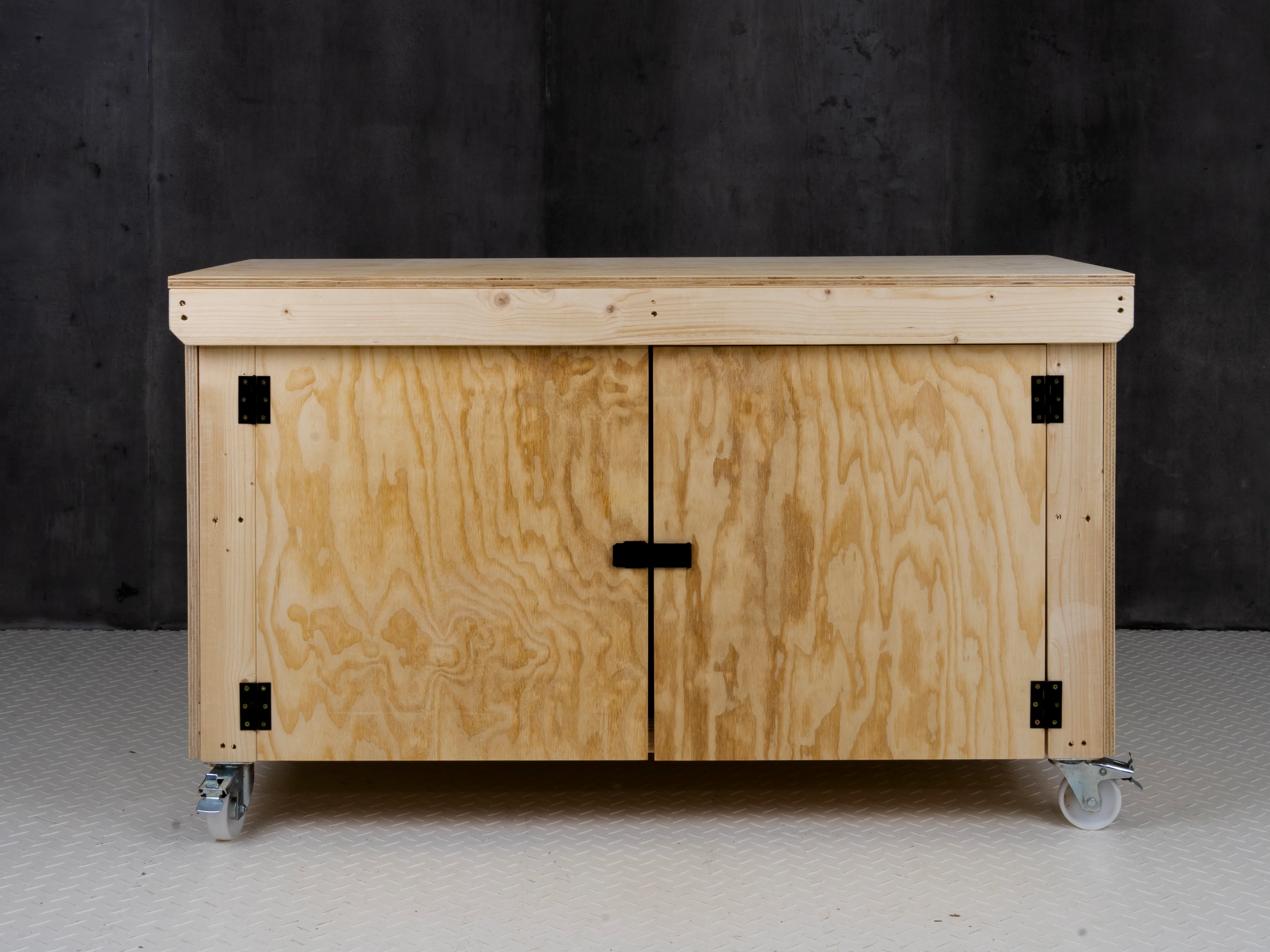 Wooden Plywood Top Workbench With Lockable Cupboard (V.9) With Wheels, Double Shelf - Image 5