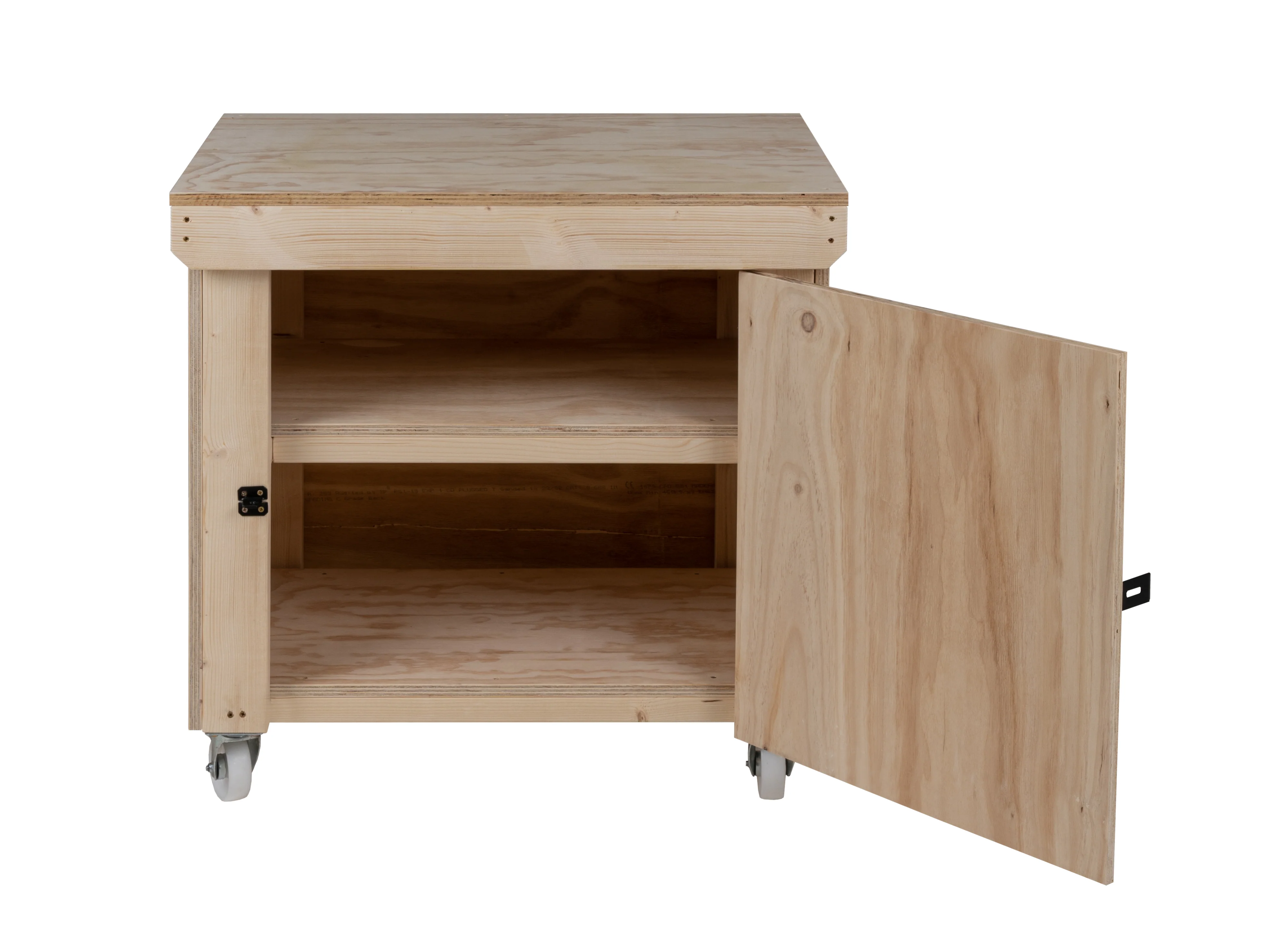 Wooden Plywood Top Workbench With Lockable Cupboard (V.9) With Wheels, Double Shelf - Image 11
