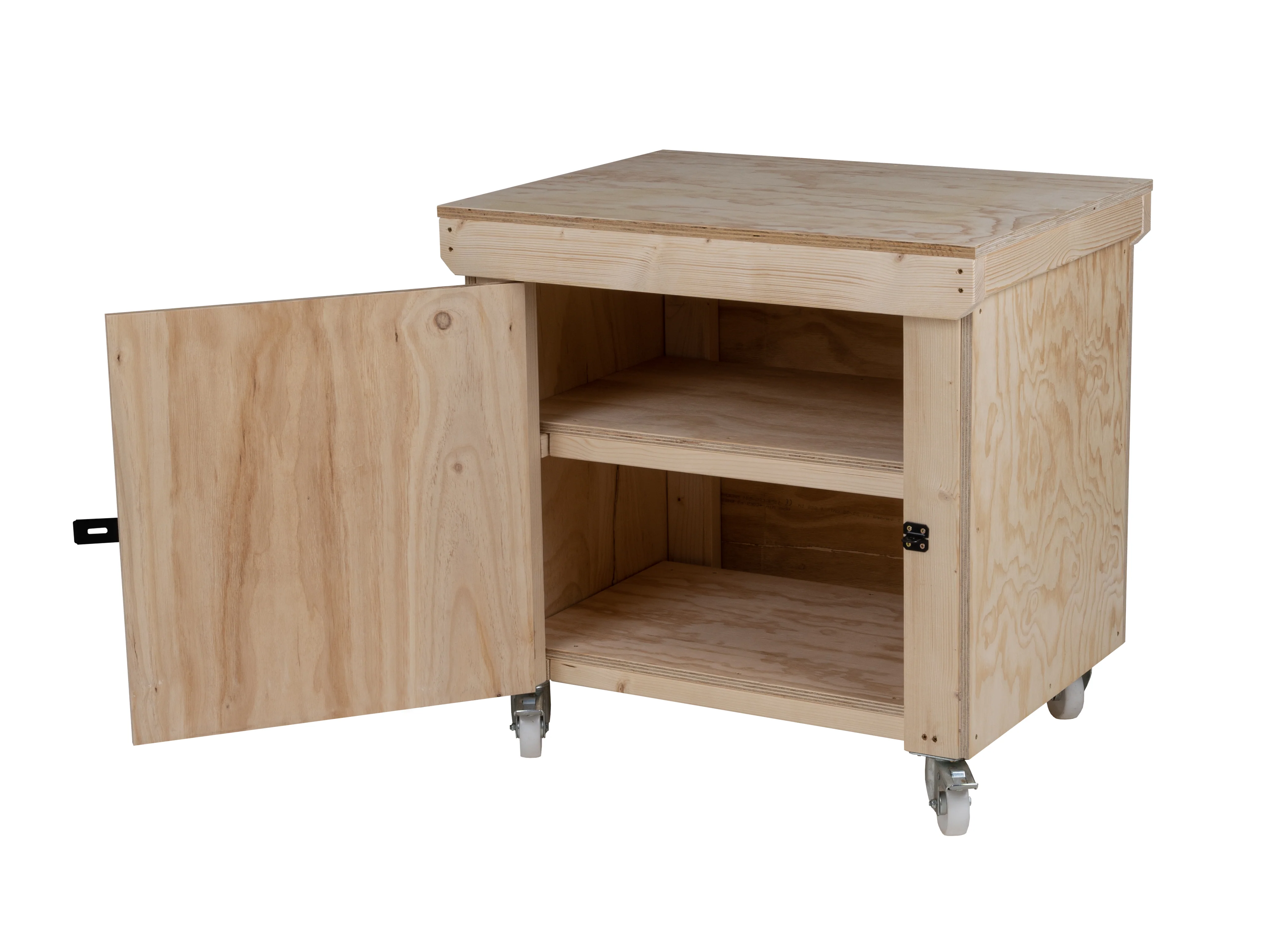 Wooden Plywood Top Workbench With Lockable Cupboard (V.9) With Wheels, Double Shelf - Image 13