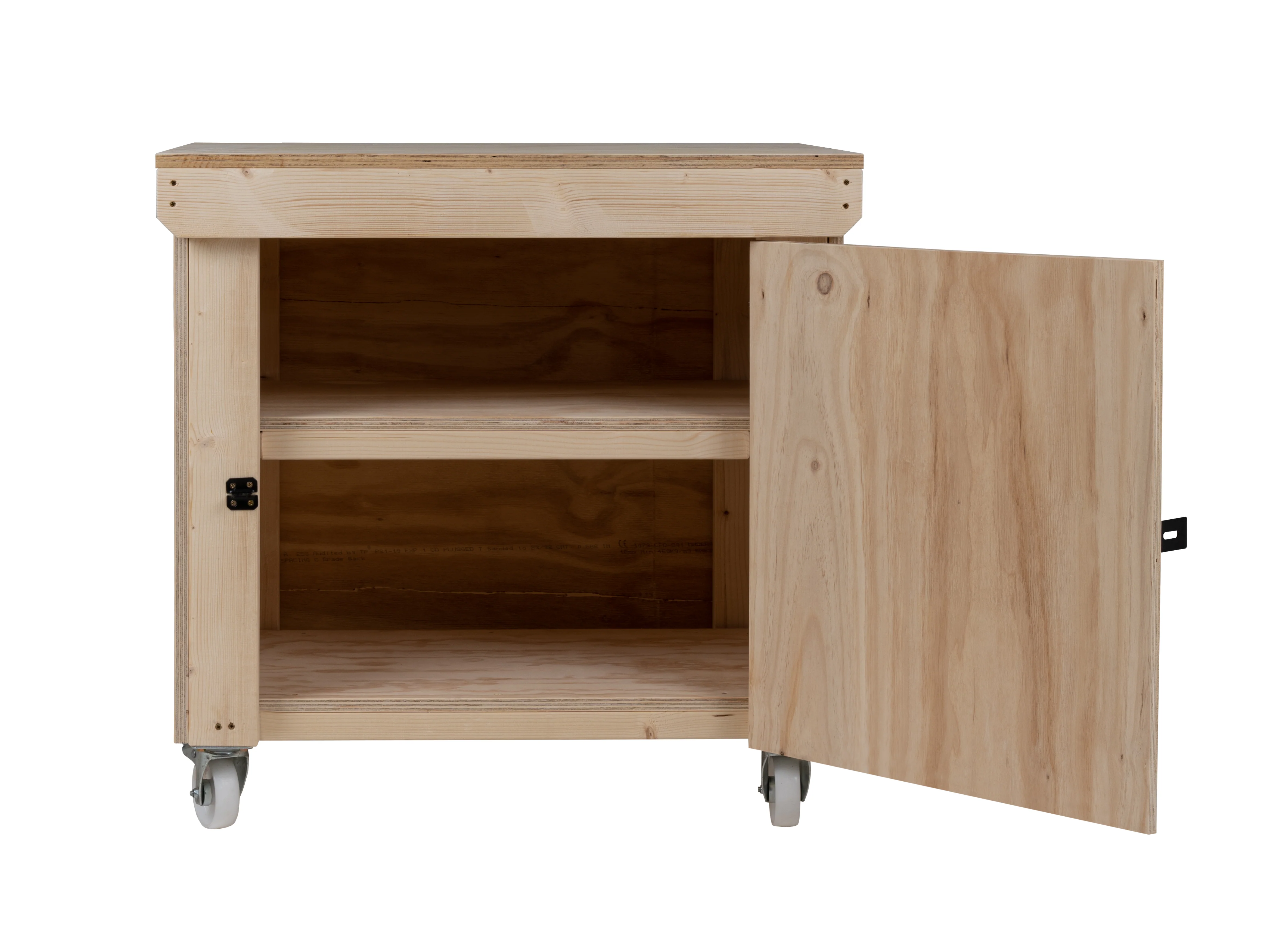 Wooden Plywood Top Workbench With Lockable Cupboard (V.9) With Wheels, Double Shelf - Image 14