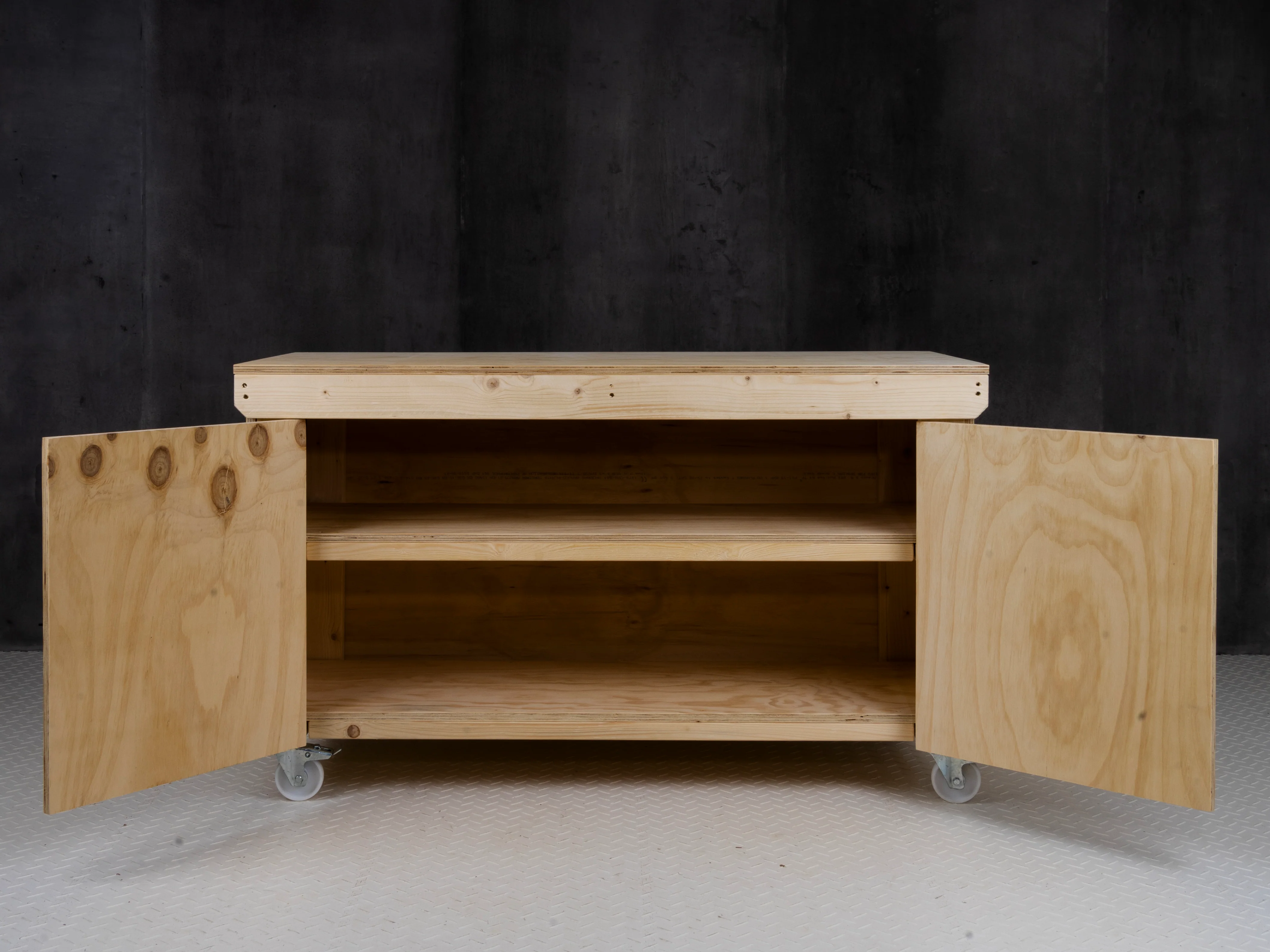Wooden Plywood Top Workbench With Lockable Cupboard (V.9) With Wheels, Double Shelf - Image 8